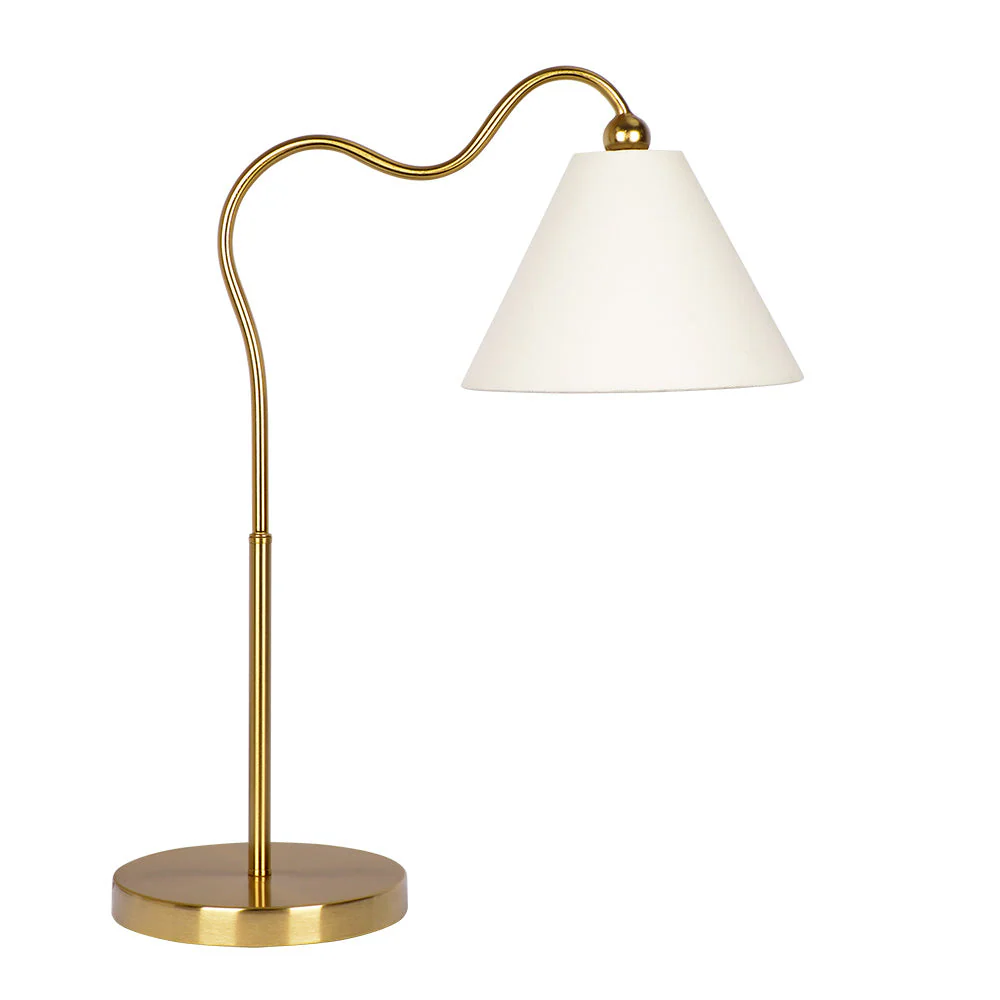 Cheering Brass Ring Base Curved Table Lamp with Triangle Drum Shade