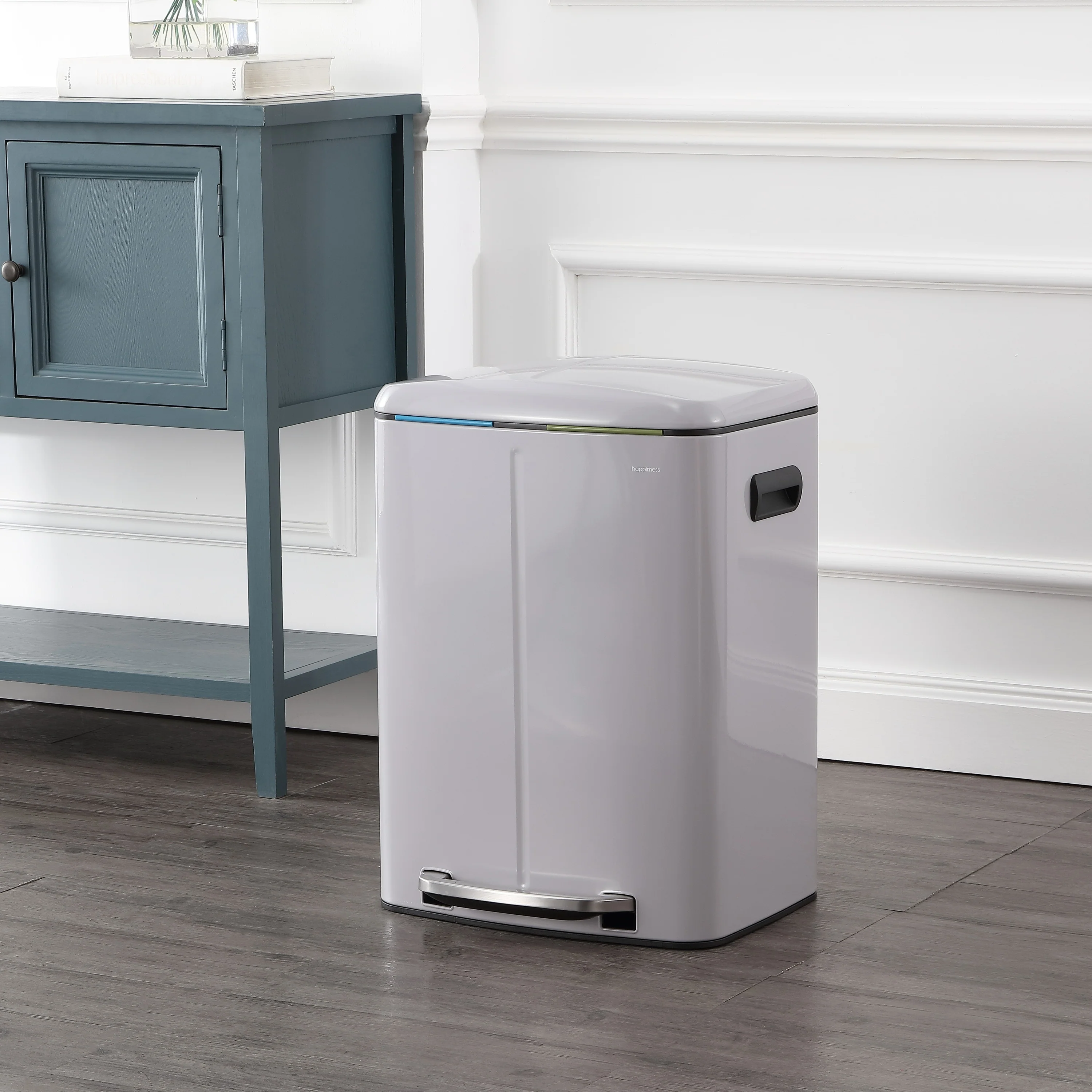 happimess 10.6-Gallon Double Bucket Trash Can with Soft Close Lid