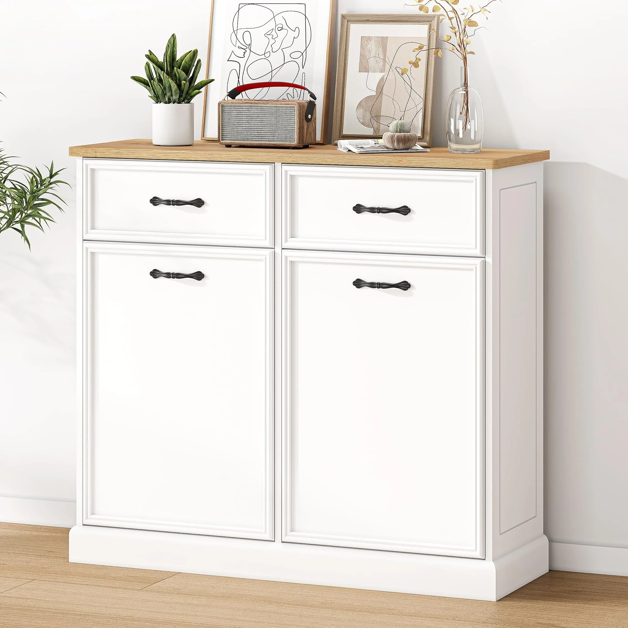 Kitchen Tilt Out Trash Can Cabinet with Drawer