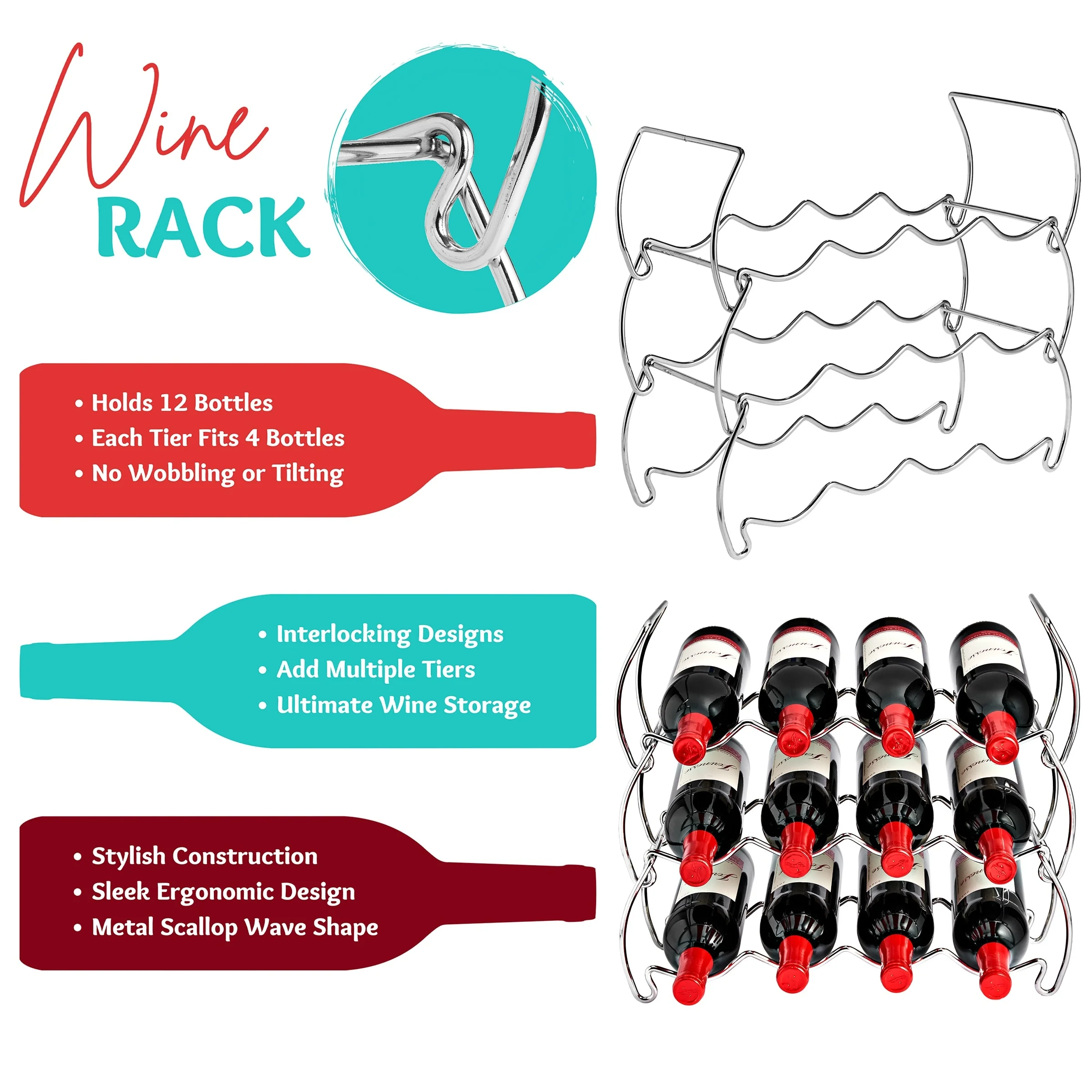 Metal Detachable Wine Rack - 3 Tier, Copper - 14
