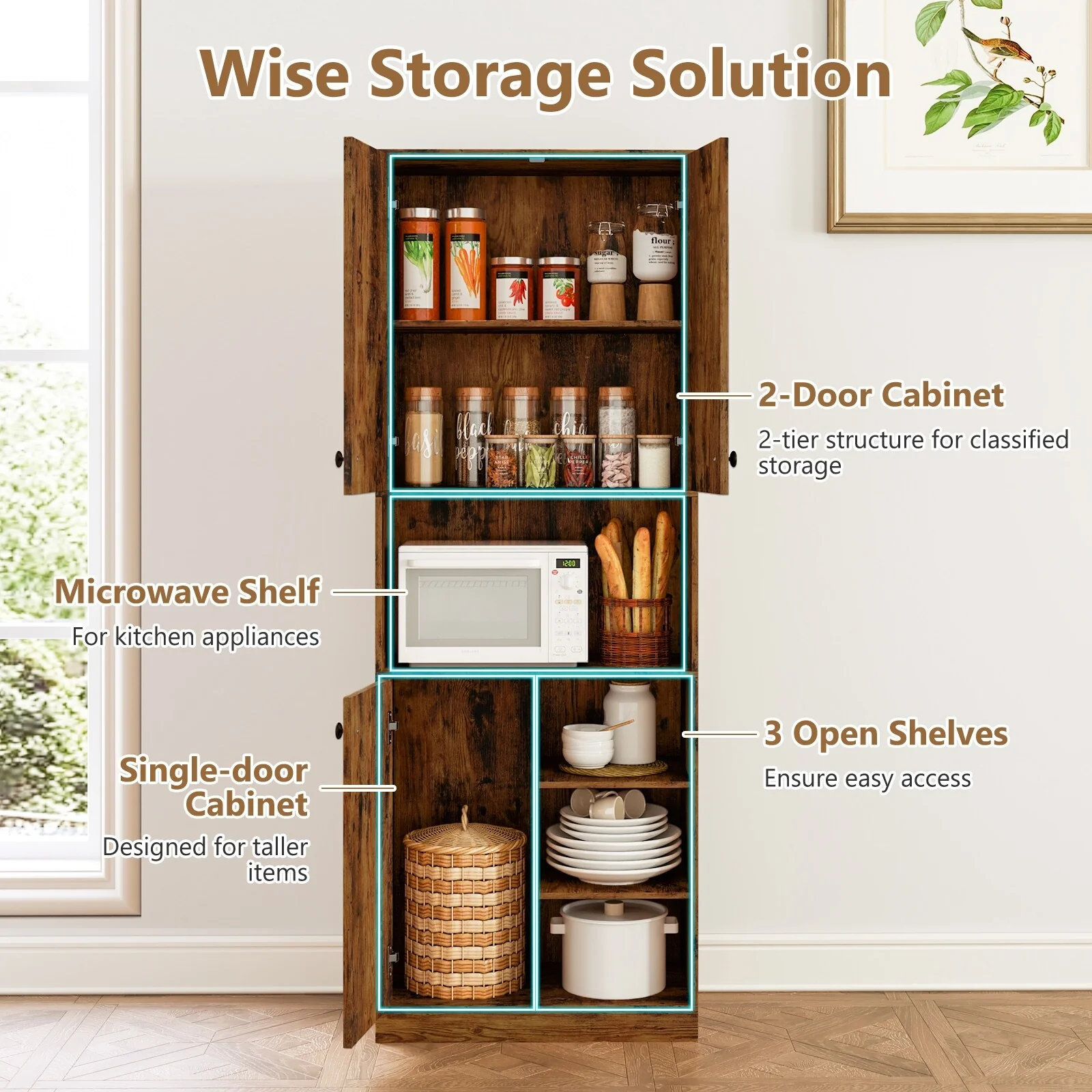Costway Kitchen Pantry Storage Cabinet 65.5