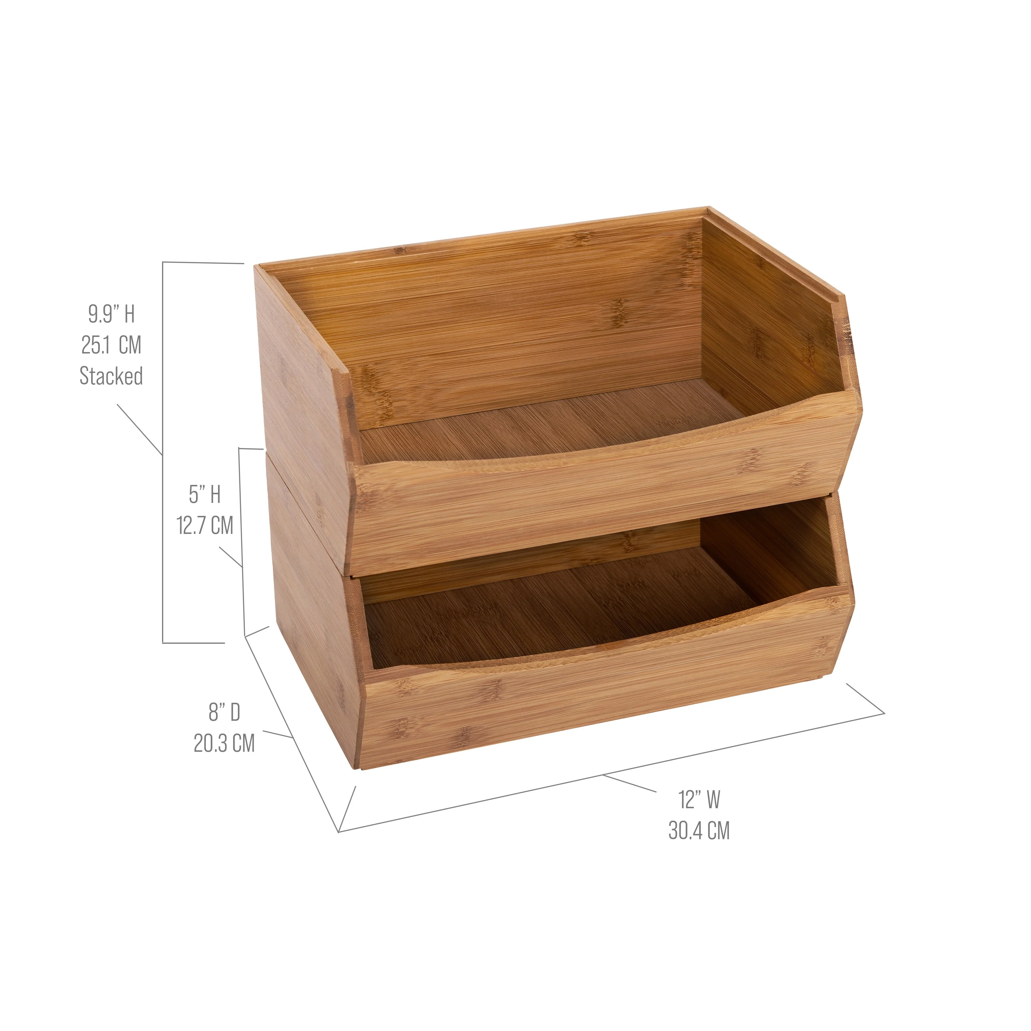 Seville Classics 2-Piece Stackable Bamboo Bin Organizer Set