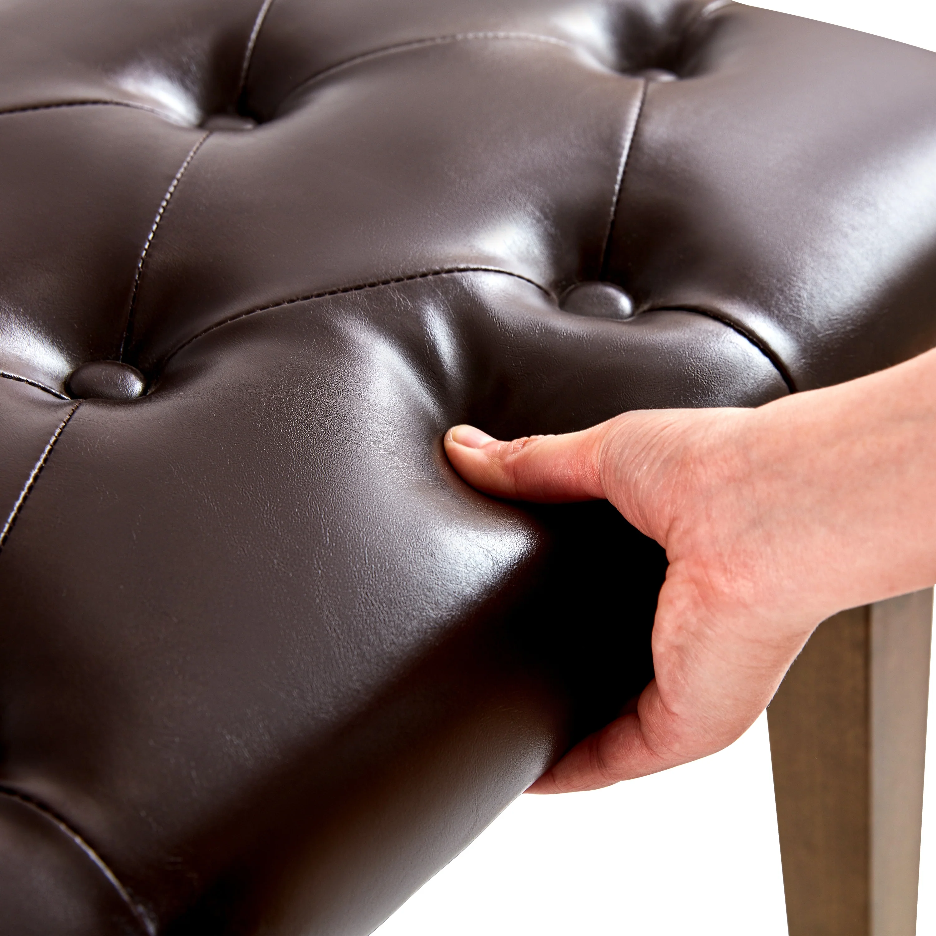 Button-Tufted Bench for End of Bed, Entryway Bench Beige/ Black/ Brown Solid Wood, Leather, Fabric 44-inch