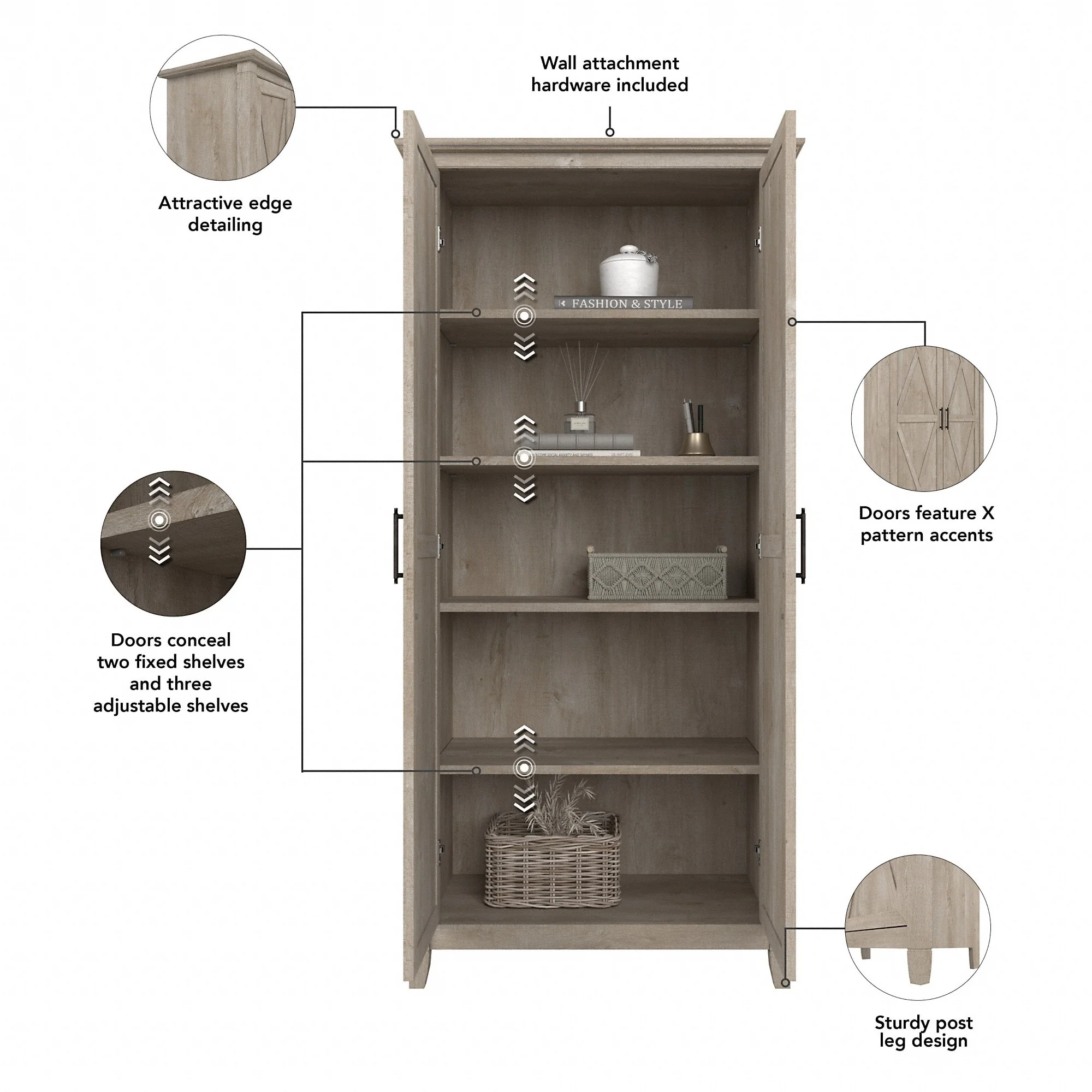 Key West Tall Kitchen Pantry Cabinet with Doors by Bush Furniture