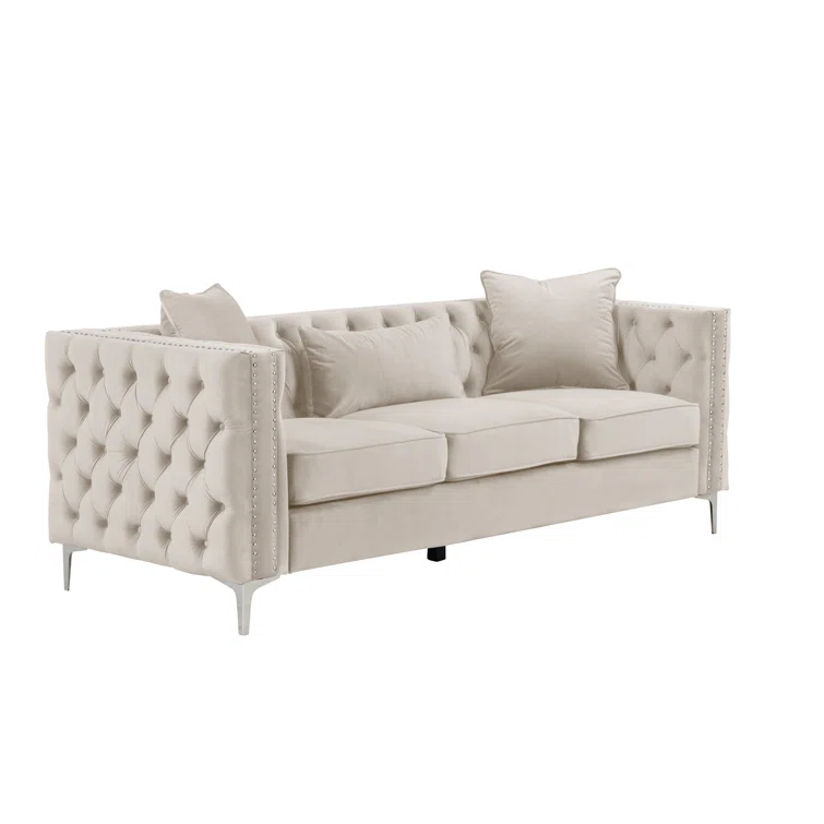 Marvine 86" Velvet Square Arm Chesterfield Sofa