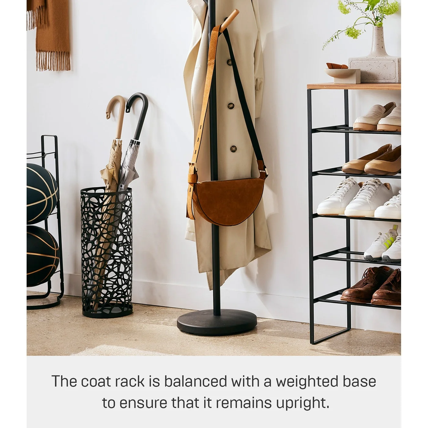 Yamazaki Home Coat Rack, Steel, Holds 26.4 lbs - L 11.02 x W 11.02 x H 69.69 inches