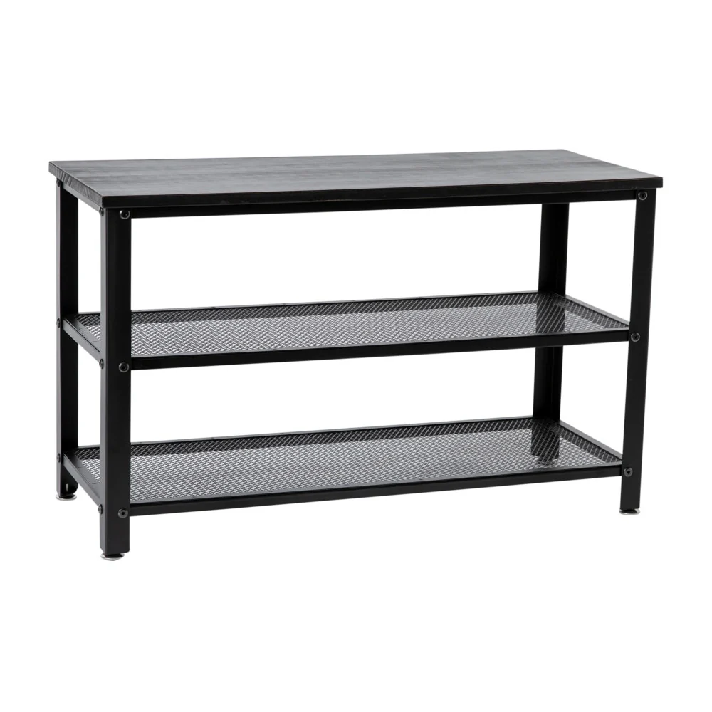 3-Tier Entryway Bench with Mesh Metal Shoe Storage Shelves