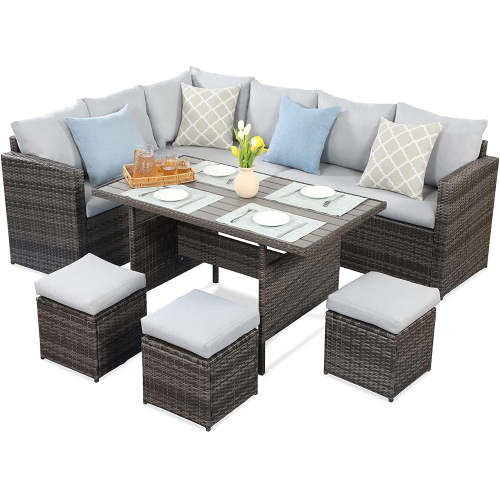 7-Pieces Outdoor Dining Sectional Sofa Set