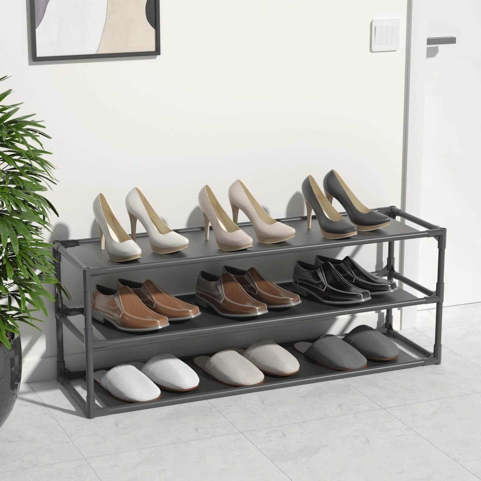 Shoe Rack Detachable Non-Woven Waterproof Fabric Shoe Organizer Tower Black Set of 2