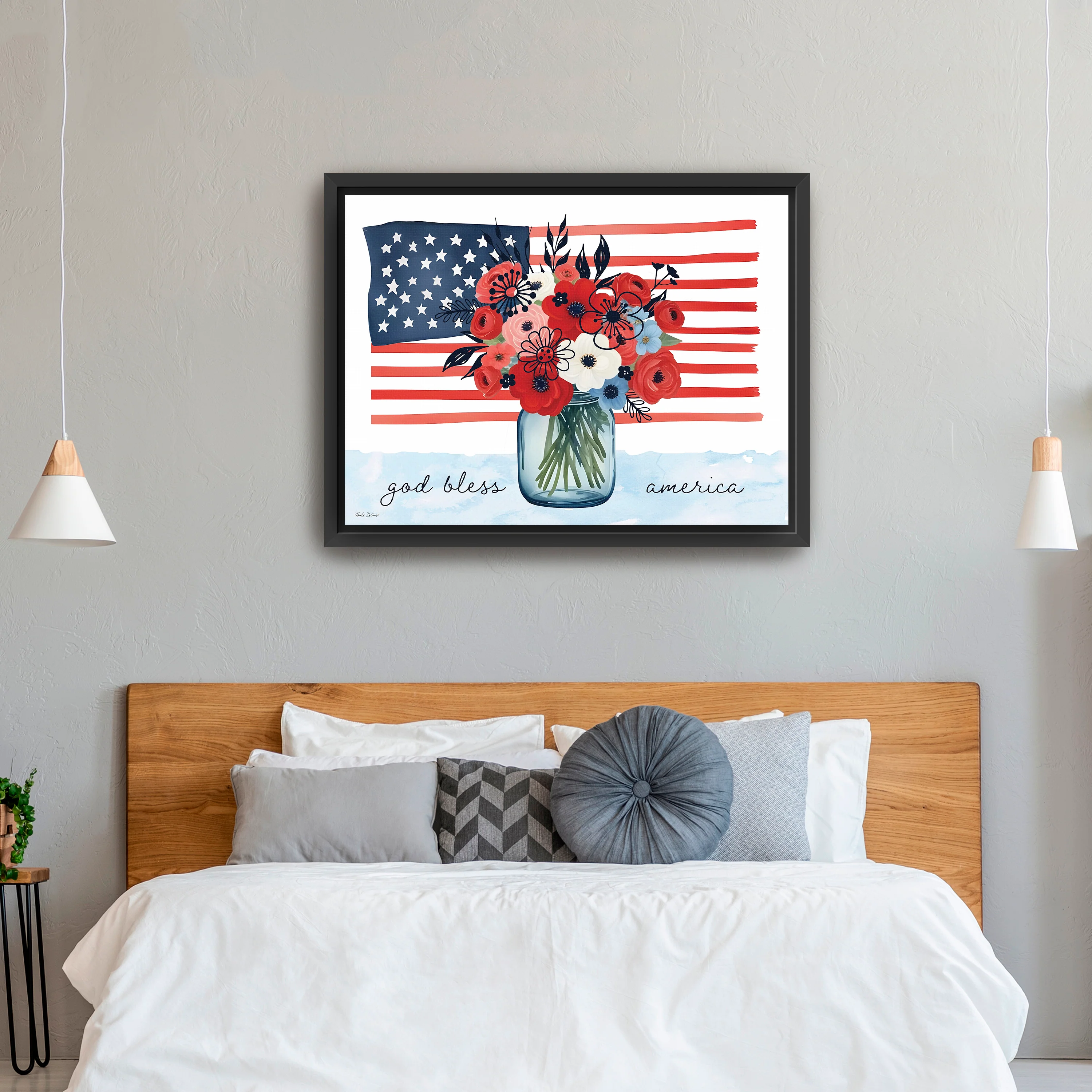 Floral American Jar and Flag Canvas Giclee