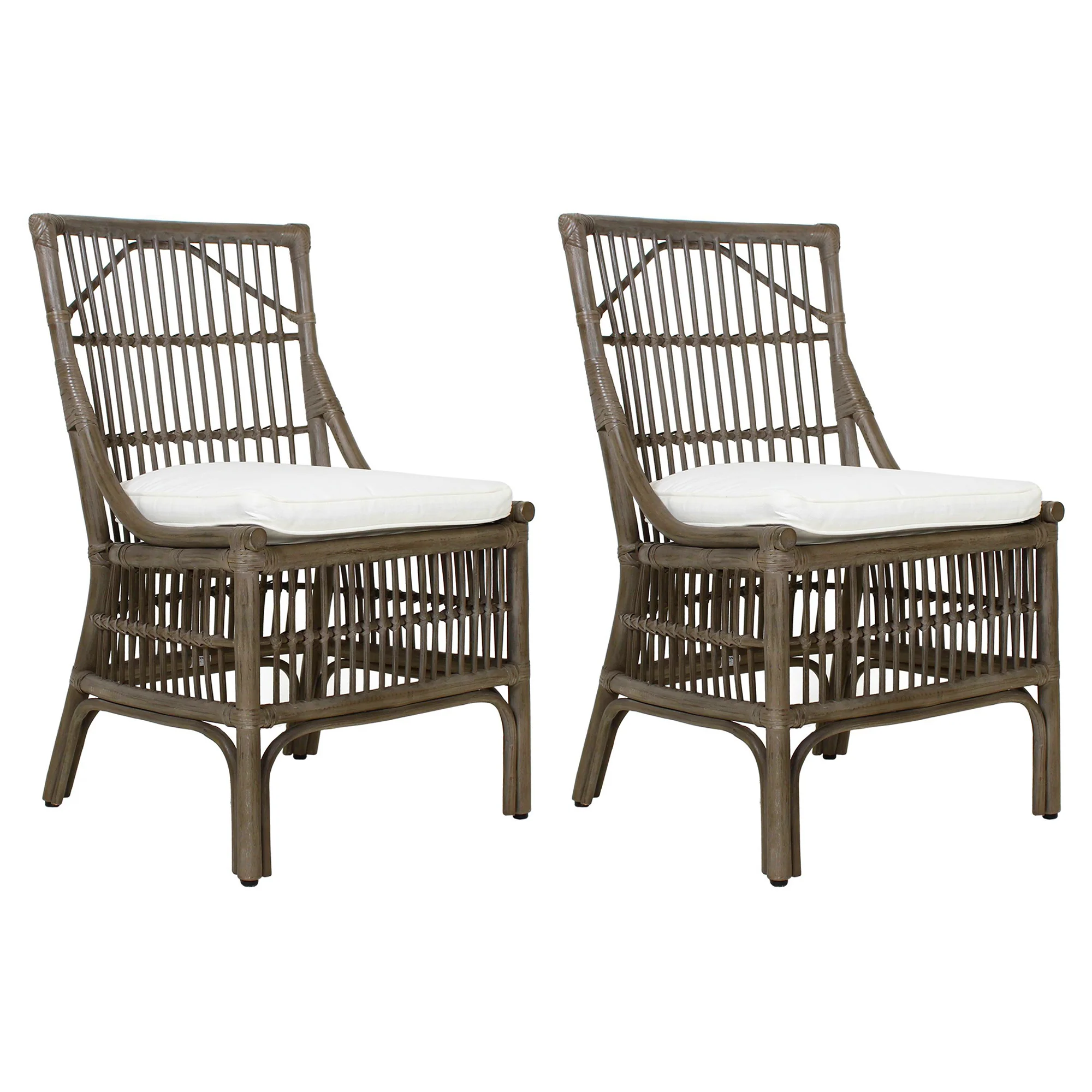 Rattan Slat Back Gray Dining Chair, Set of 2