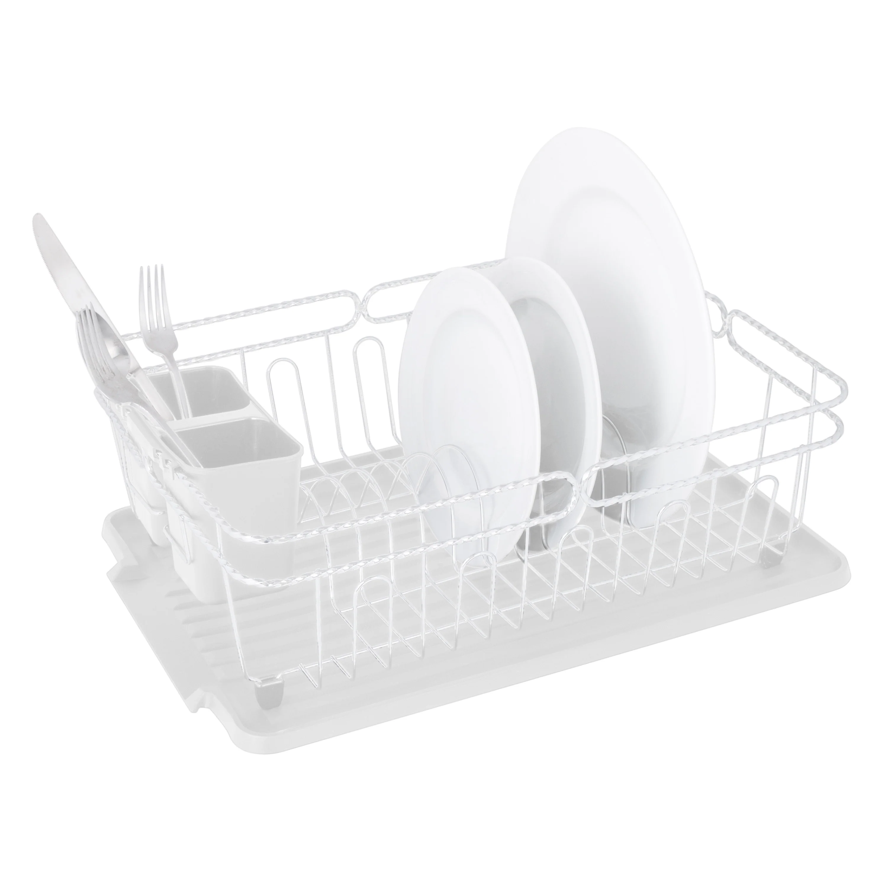 Kitchen Details Twisted Chrome 3 Piece Dish Rack in White - 16.5