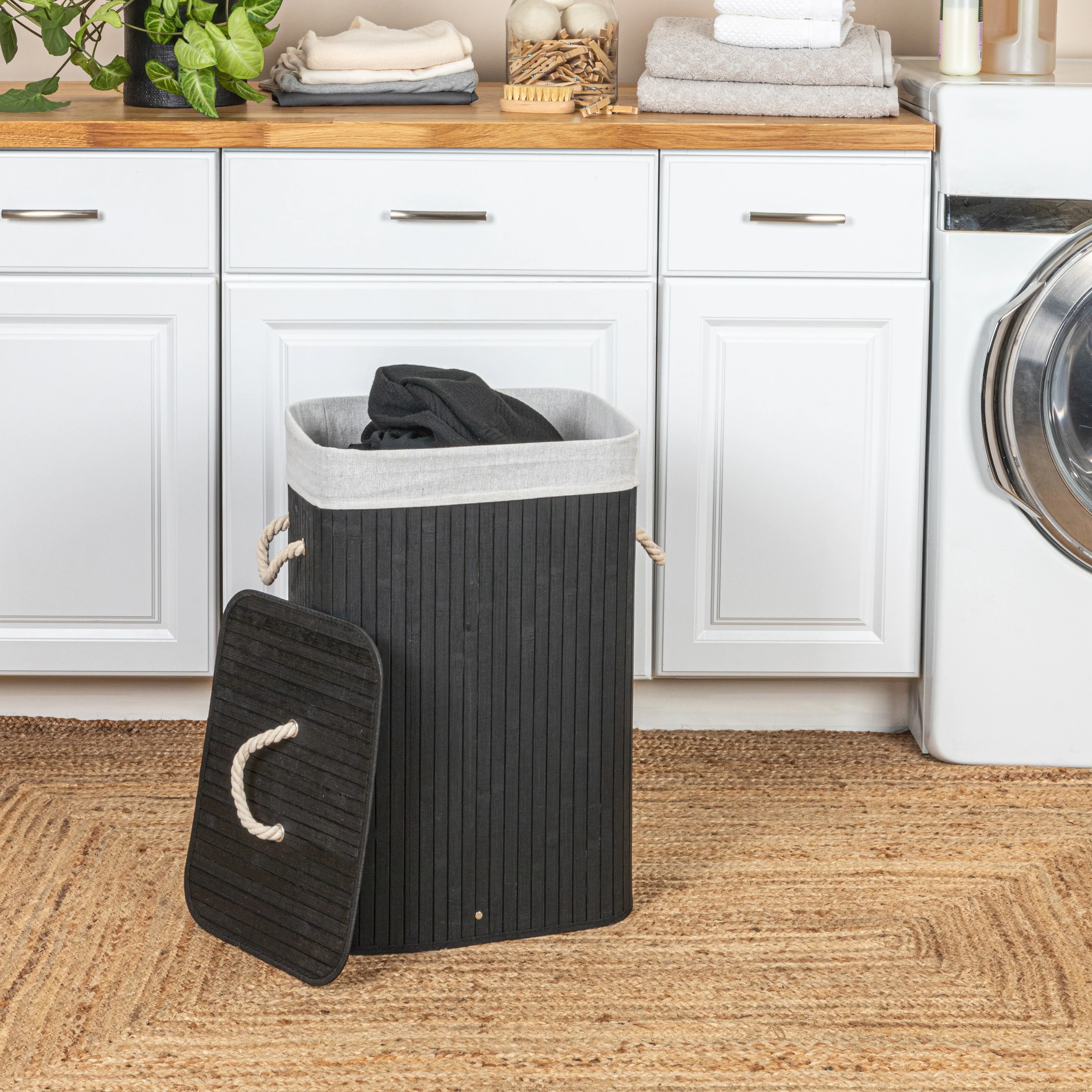 Household Essentials Bamboo Laundry Hamper with Handles and Removable Laundry Bag