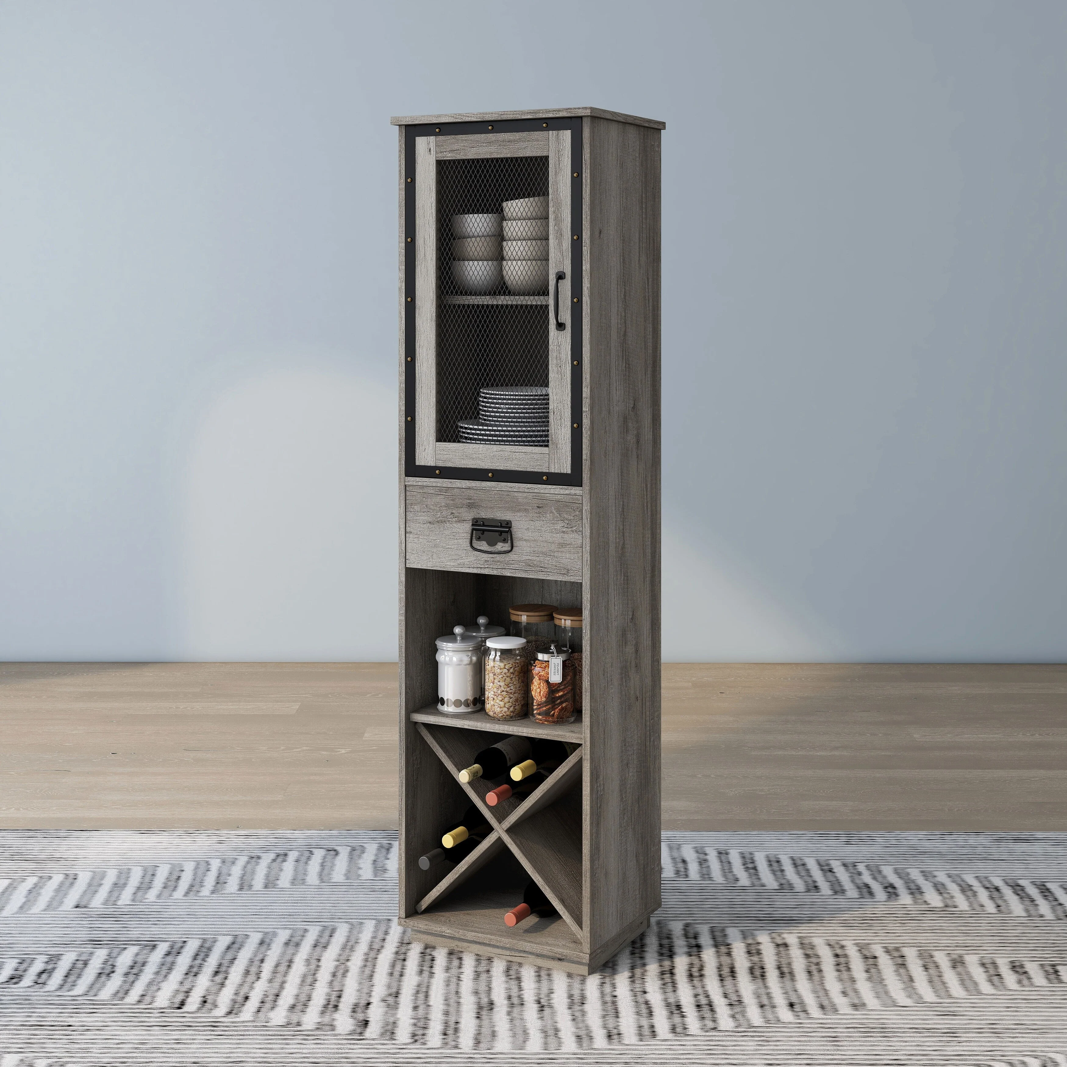 DH BASIC Industrial 3-shelf Tower Cabinet with Wine Bottle Storage by Denhour