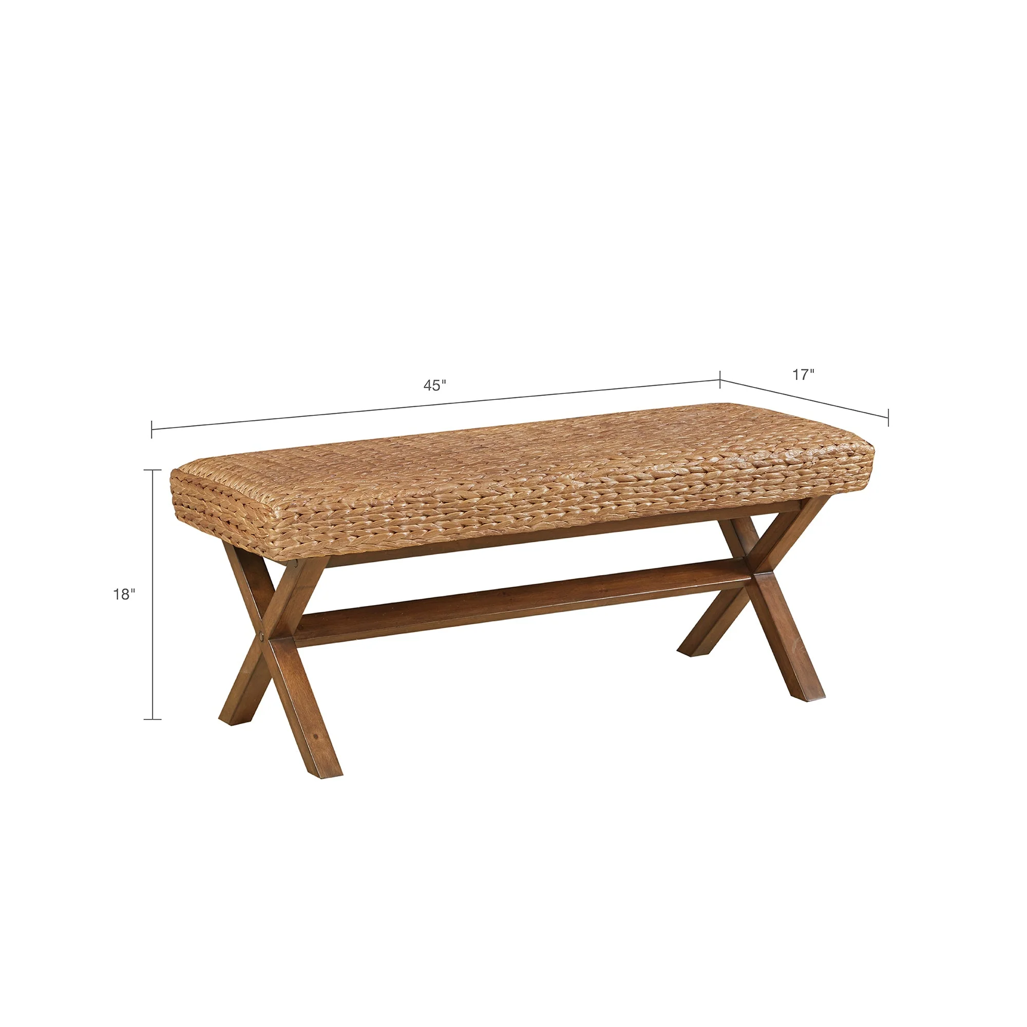 Bench with Woven Water Hyacinth Top and Mahogany Legs
