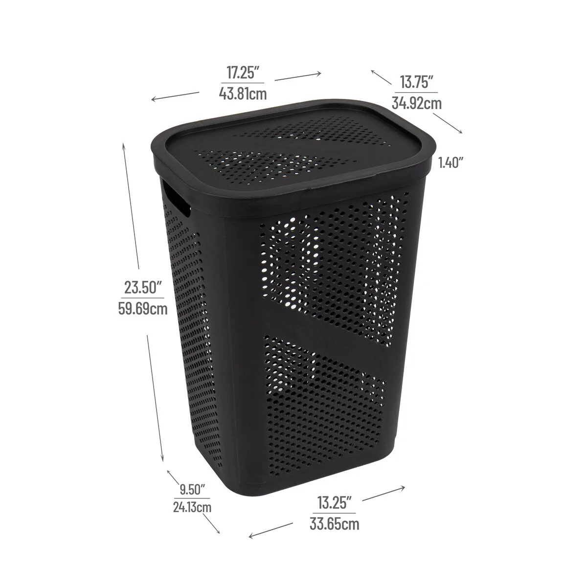 Mind Reader 60L Slim Laundry Hamper, Clothes Basket, Lid, Ventilated, Plastic, 17.25