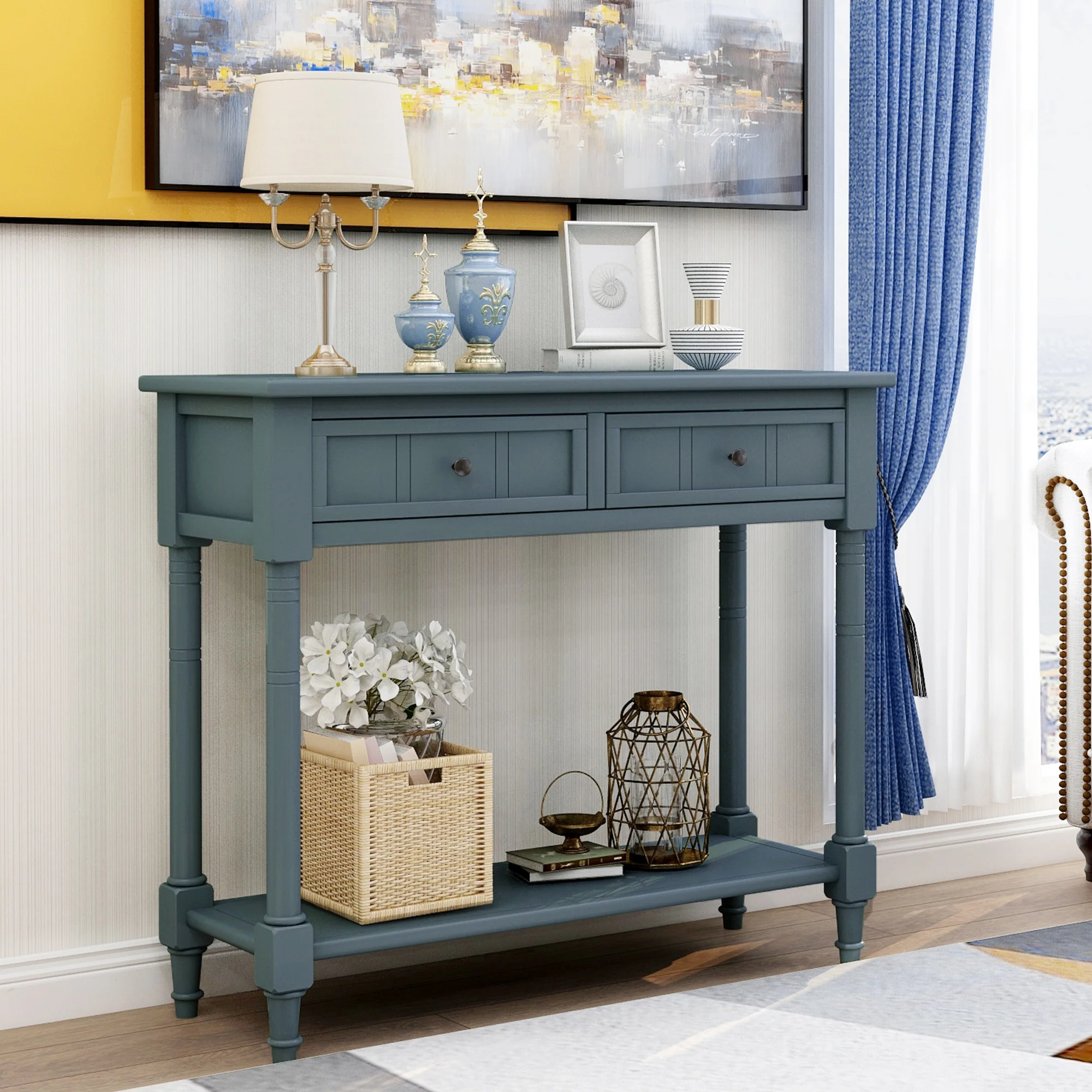Jace Console Table with 2 Drawers and Bottom Shelf
