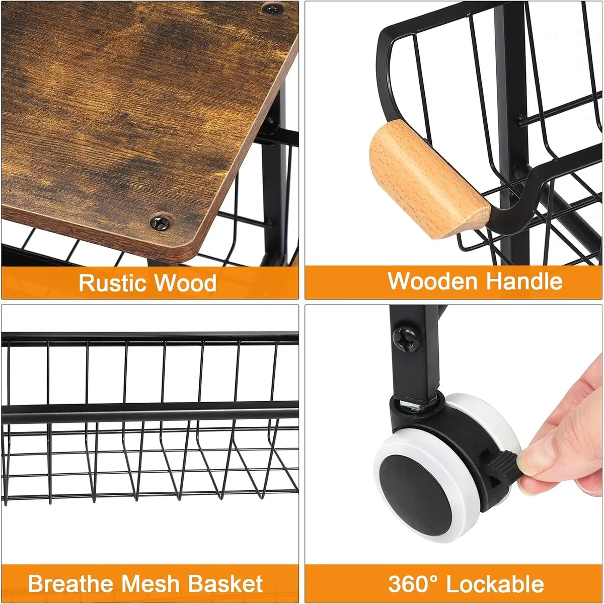 4-Tier Slim Storage Cart with Slide-Out Wire Baskets - 1PCS