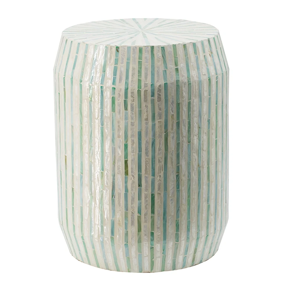 Cream and Green Drum Side Table