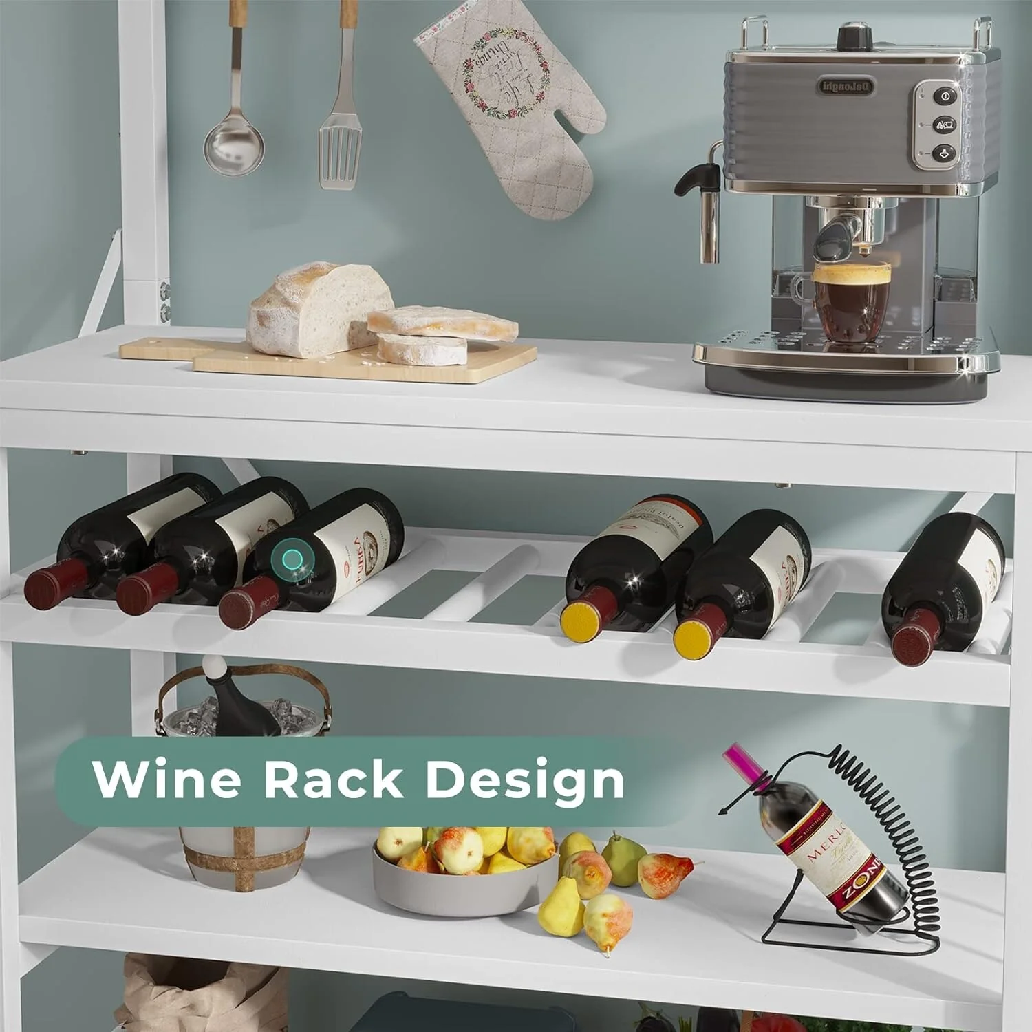 Bakers Rack with Power Outlet 6-Tier Coffee Bar Microwave Stand