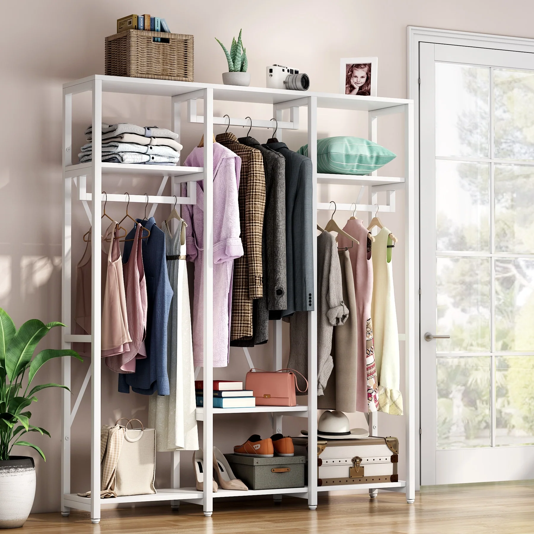 Tribesigns FreeStanding Closet Organizer, 3 Rod Garment Rack