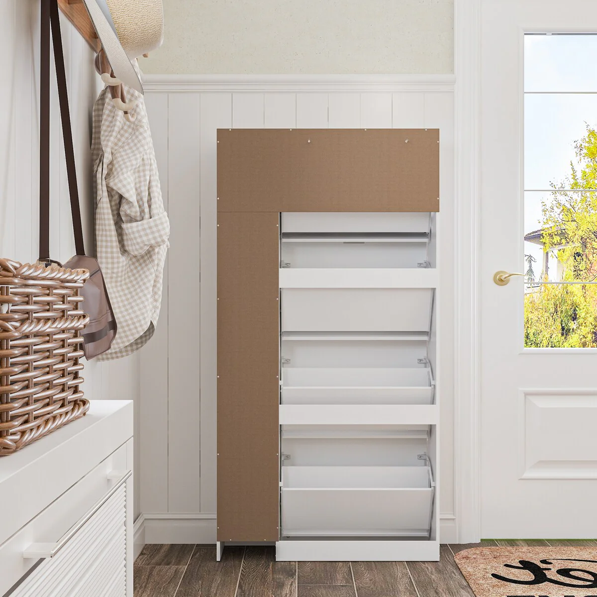 Shoe Organizer w/Mirror Elegant Space Enhancer Entryways Shoe Cabinet