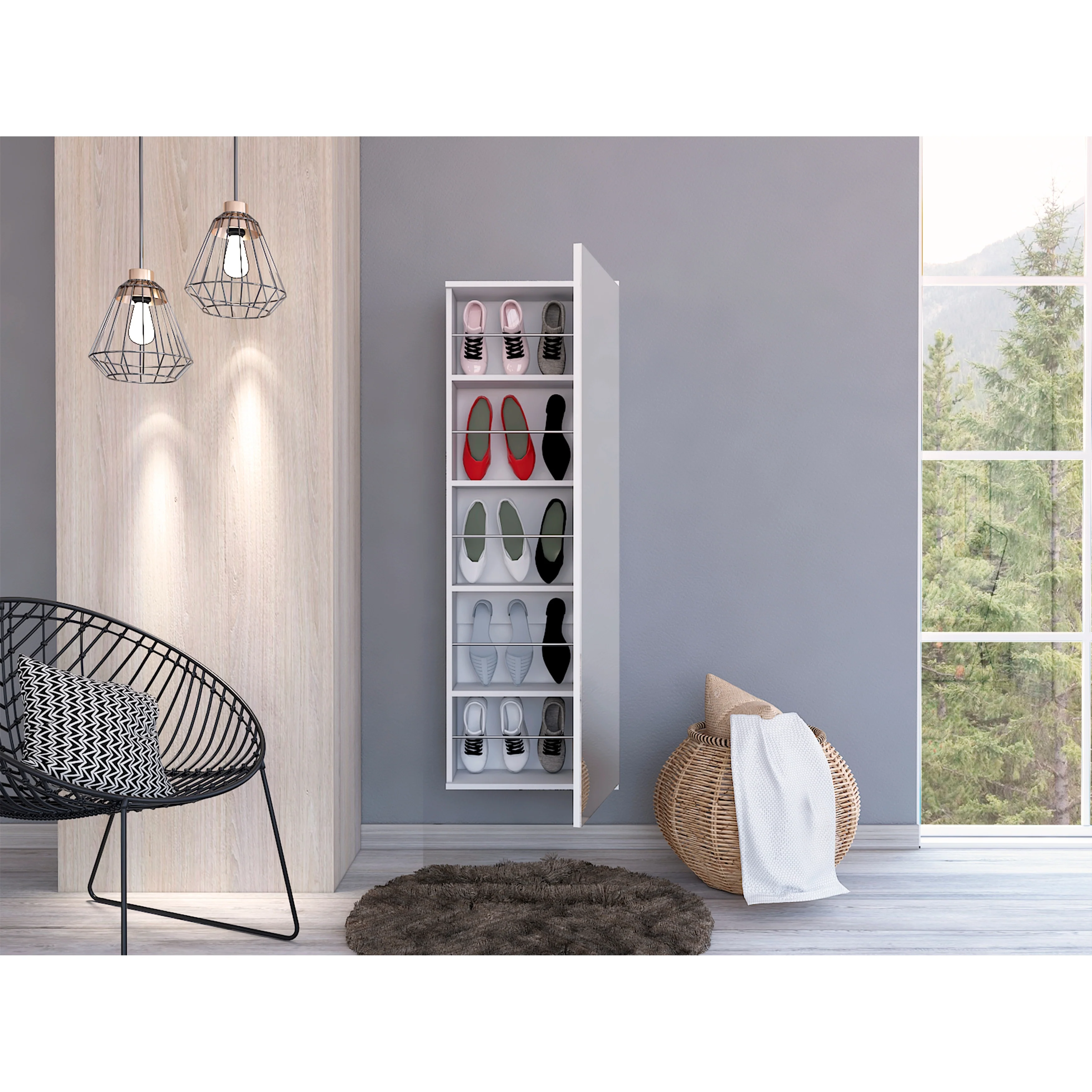 Leto Wall Mounted Shoe Rack With Mirror - N/A