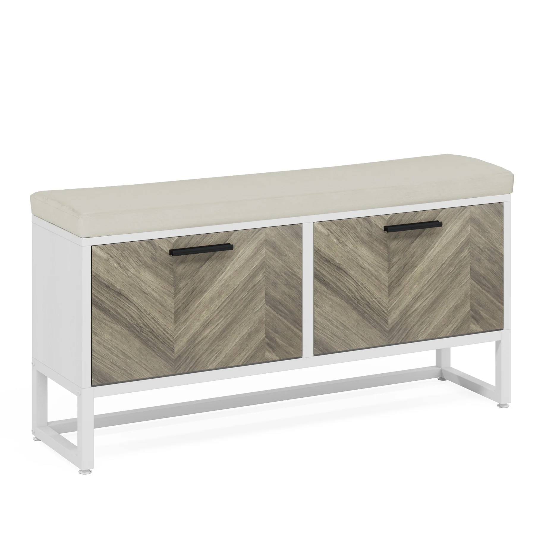 Shoe Storage Bench with Cushion, Entryway Shoe Bench with 2 Flip Drawers