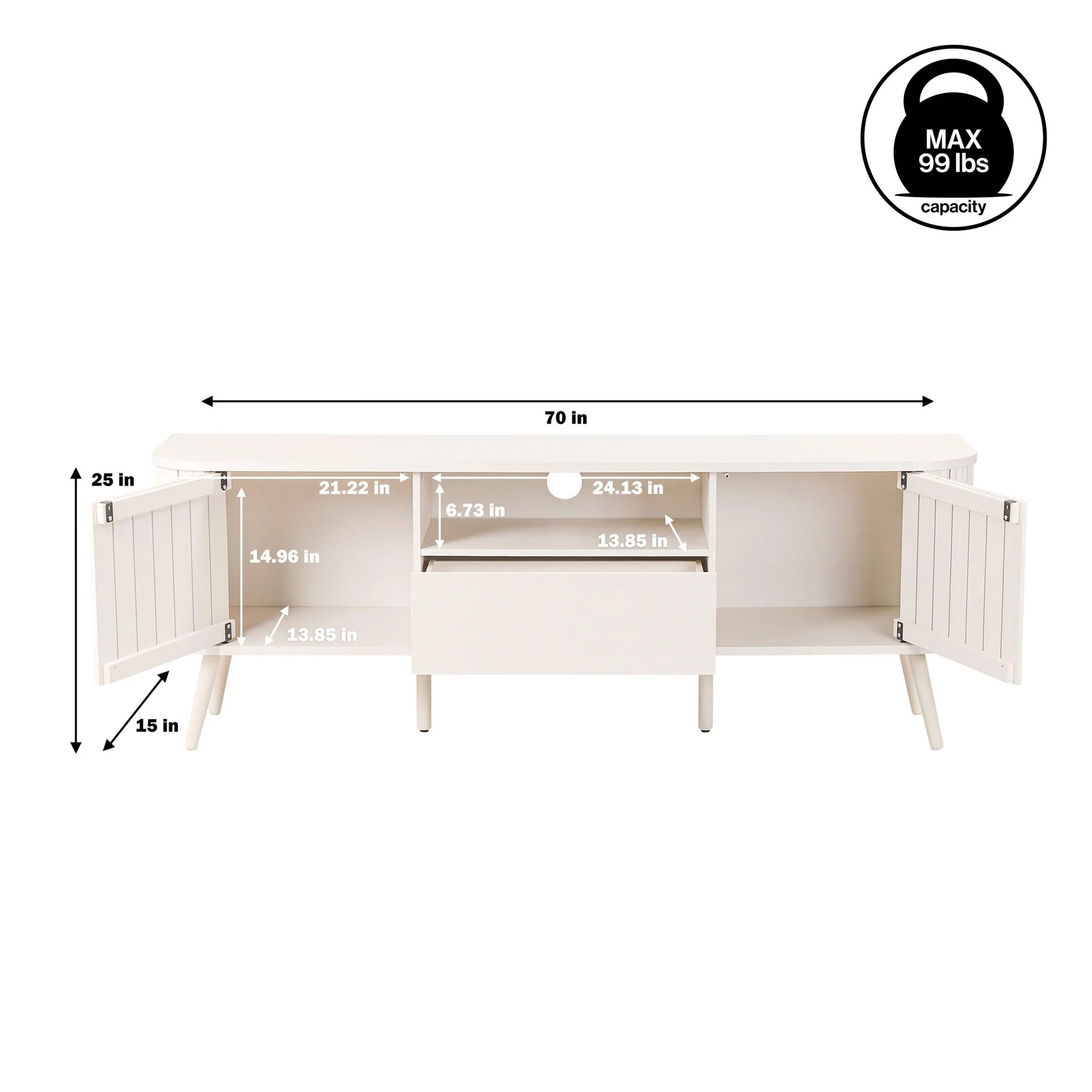 Damien Farmhouse Curved TV Stand with Drawer and Storage Doors Fits TVs up to 75 in. with Cable Management