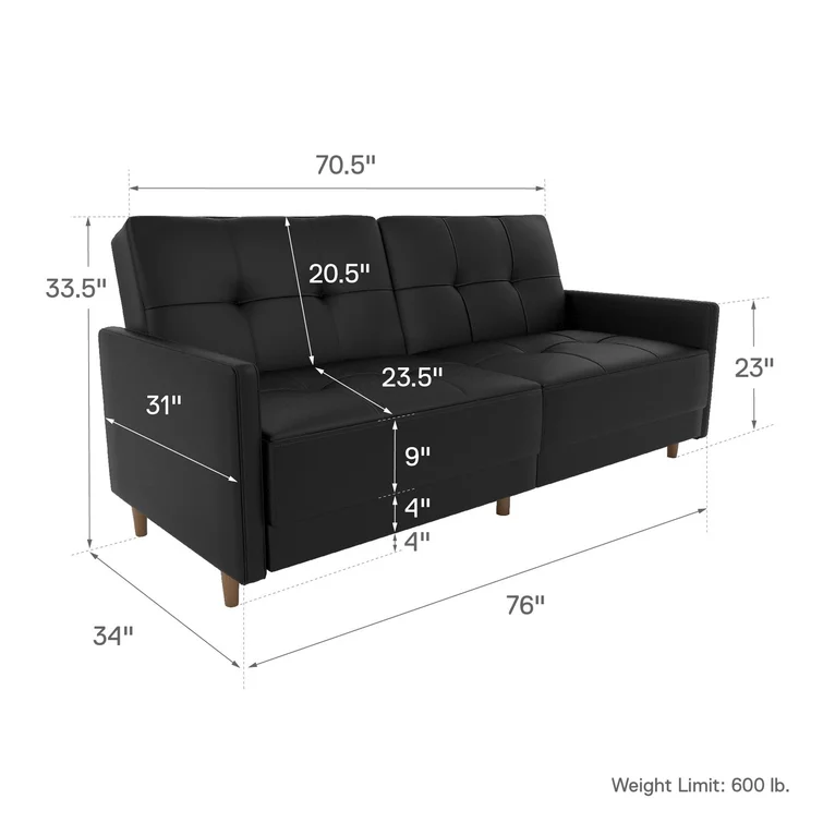 Benitez Twin 76'' Faux Leather Tufted Convertible Sofa