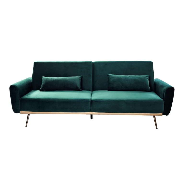 Chillax Gold 83.86" Velvet Square Arm Sleeper Sofa
