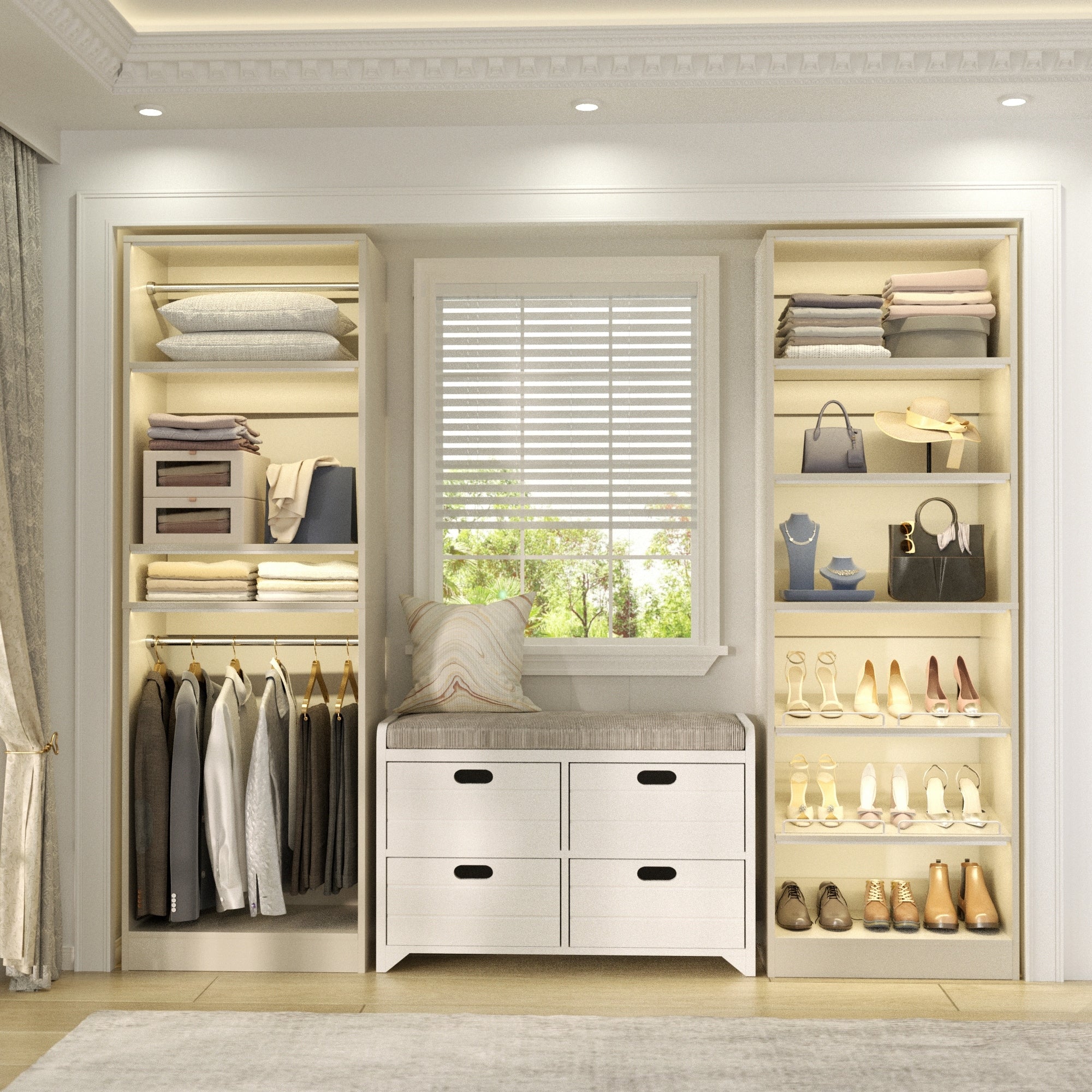 Cimly Set of 2 Freestanding Closet System with Shoe Racks and Hanging Rods for Reach-in/ Walk-in Closet