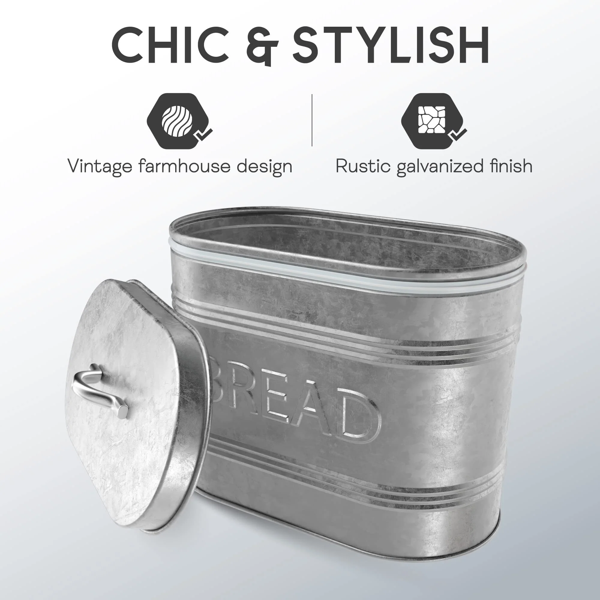 Amici Home Rustic Kitchen Galvanized Metal Bread Storage Bin 288 oz