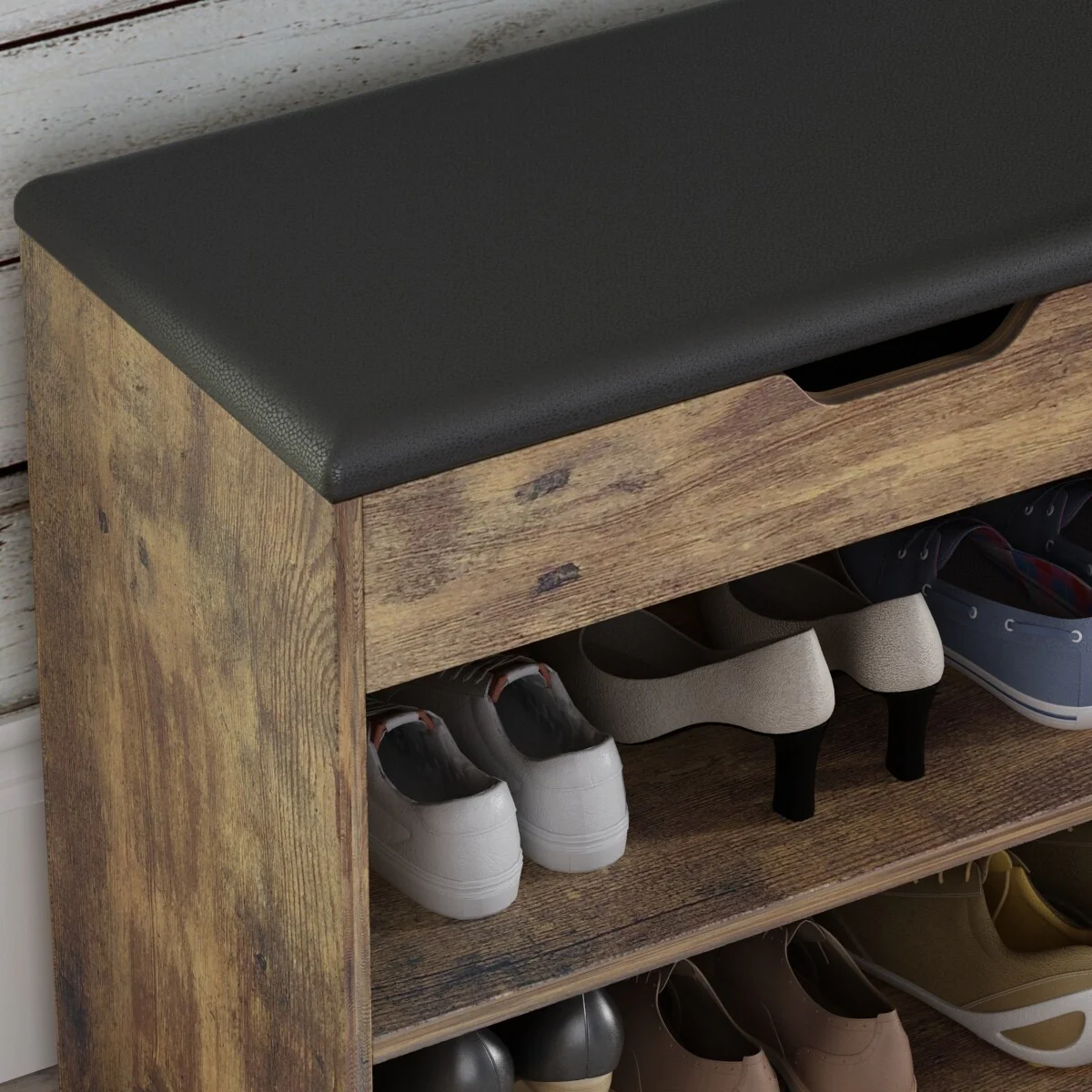 Home Shoe Changing Stool Wooden Shoes Rack Cabinet Thickened Seat