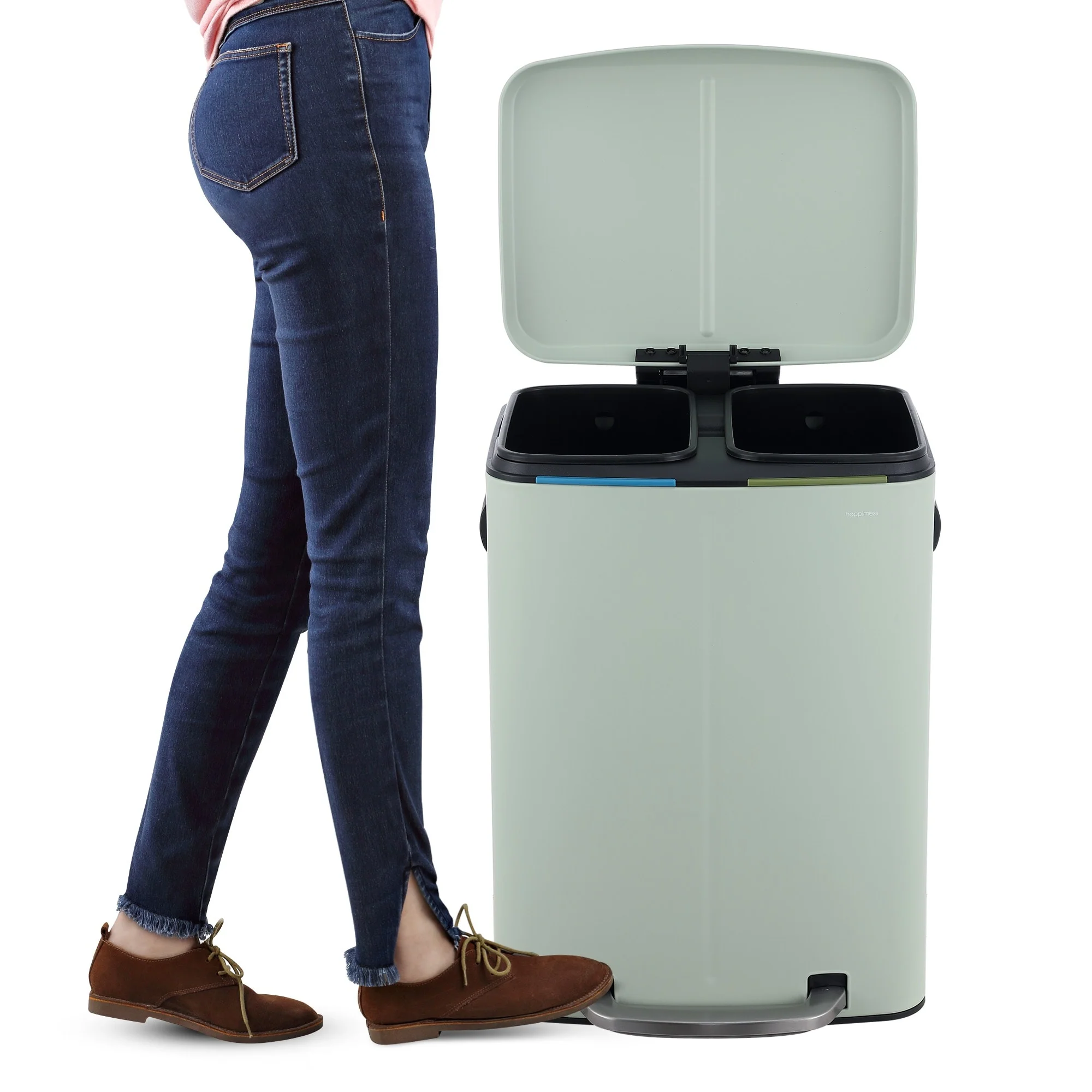 happimess 10.6-Gallon Double Bucket Trash Can with Soft Close Lid