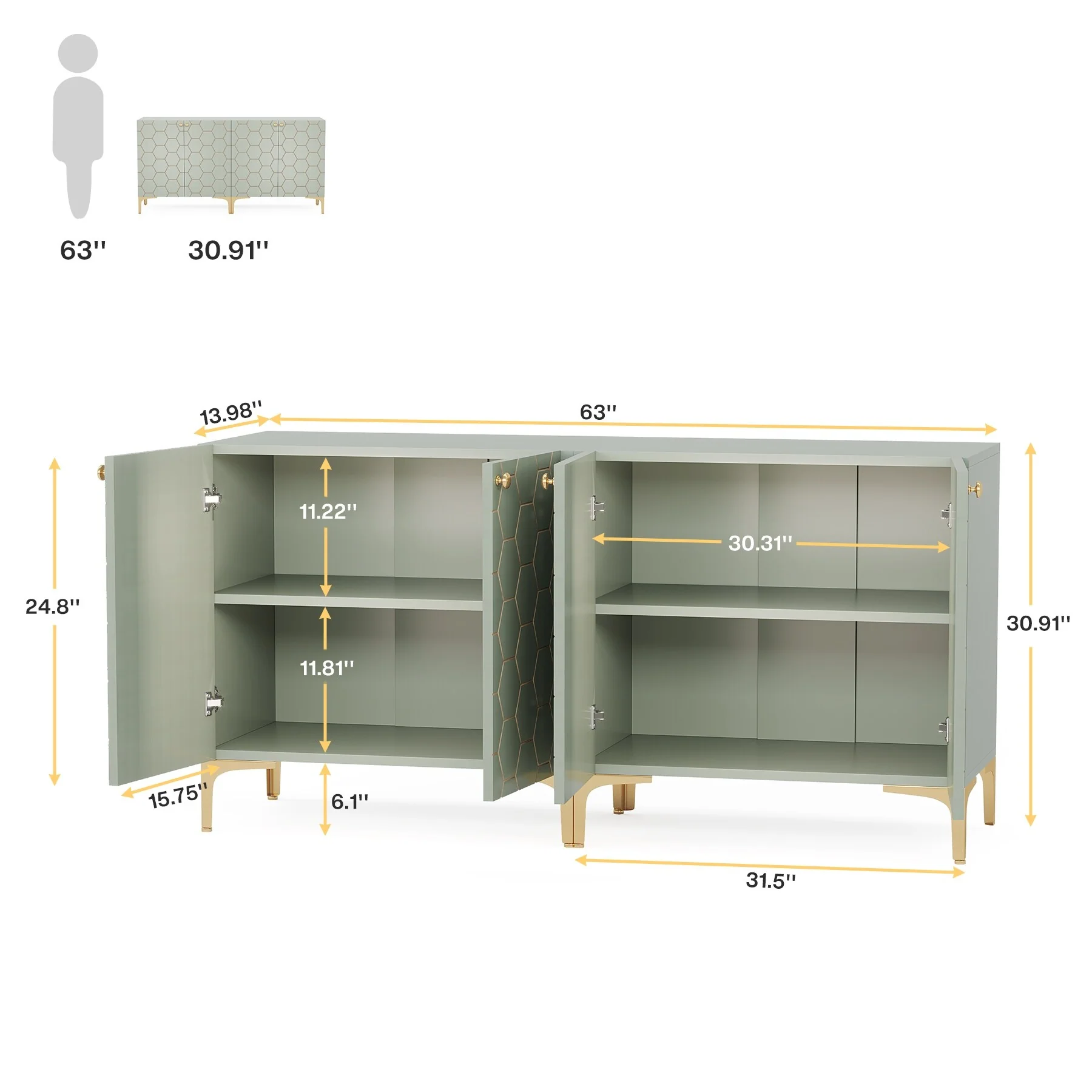 31.5'' Modern Accent Storage Cabinet for Living Room Kitchen (Set of 2 )
