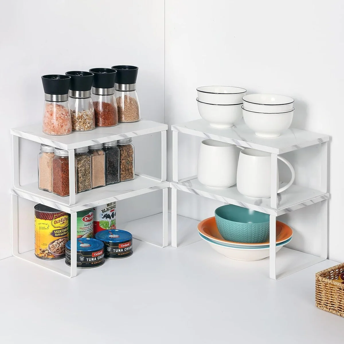 Stackable Kitchen Cabinet Shelves Organizer