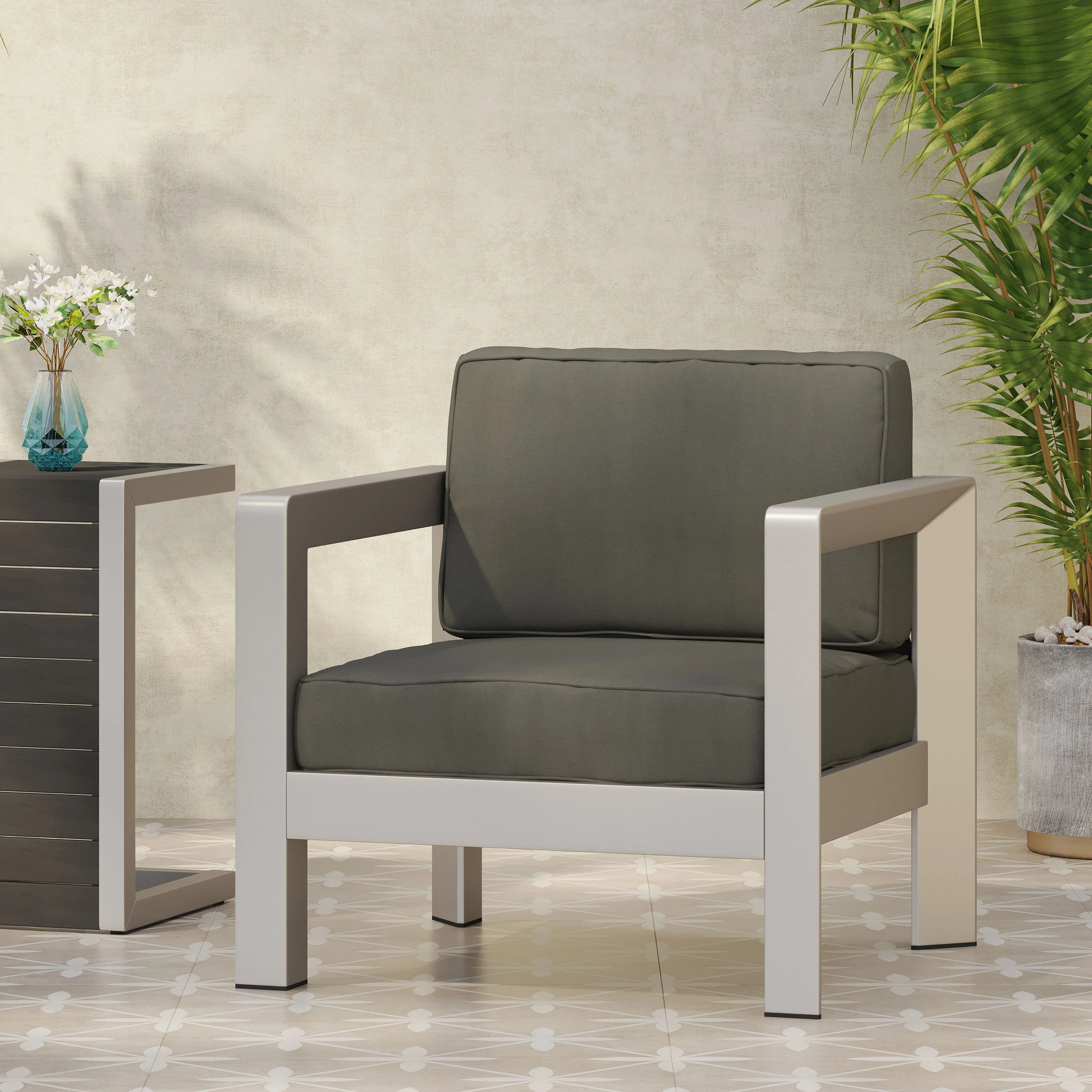 Rutile Outdoor Club Chair with Aluminum Frame and Open Back