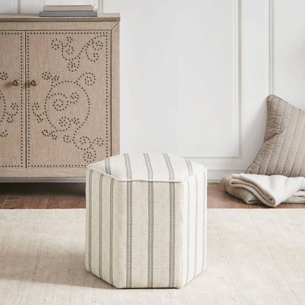 Vertex Hexagon Accent Ottoman with Stripe Pattern