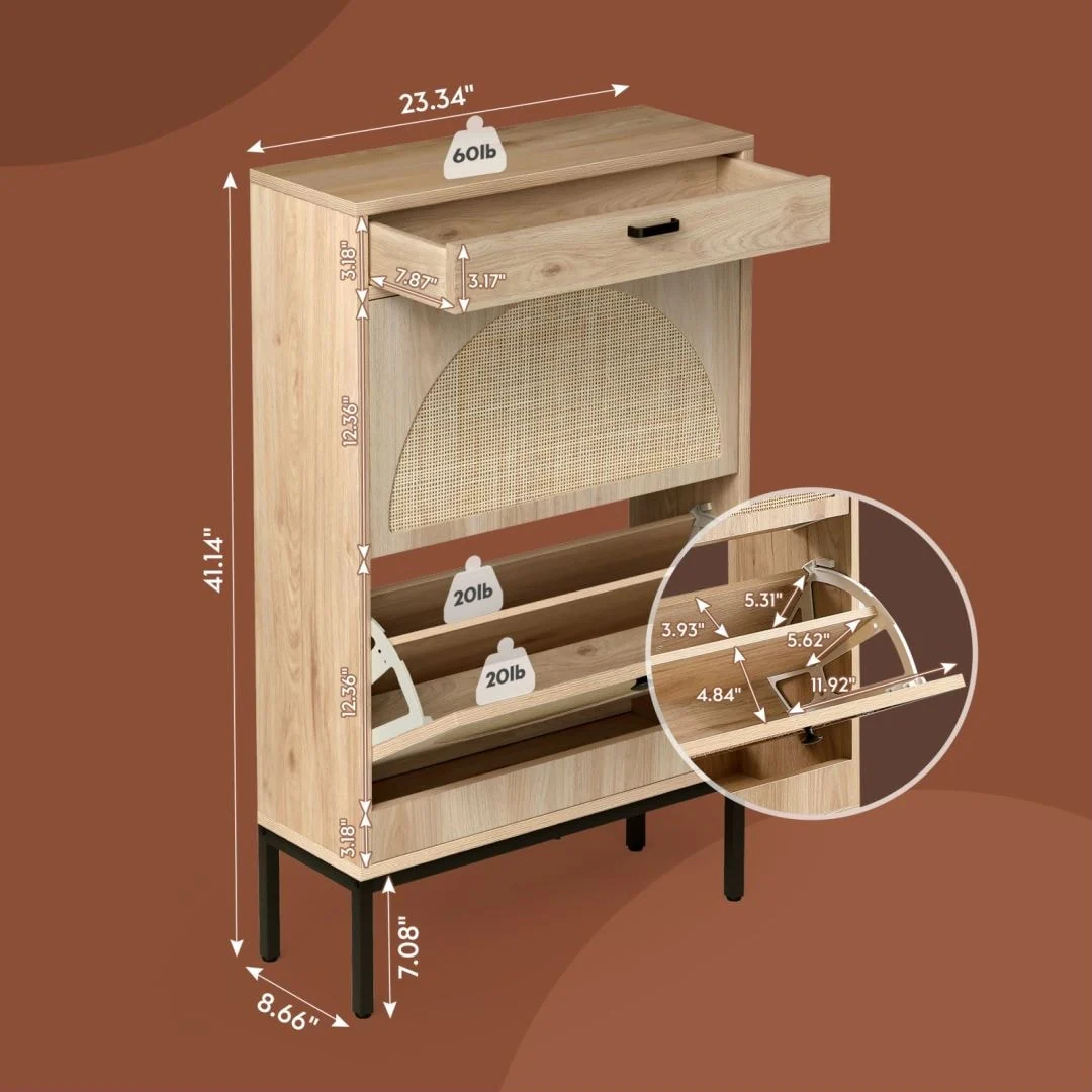 Boho Natural Rattan Shoe Storage Cabinet