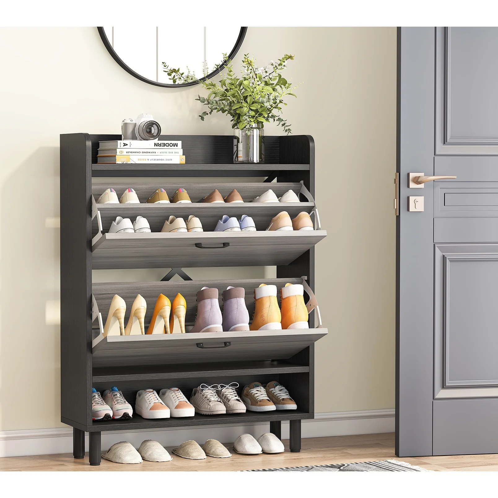 24 Pairs Shoe Storage Cabinet Rack with 2 Flip Drawers - 2-Tier