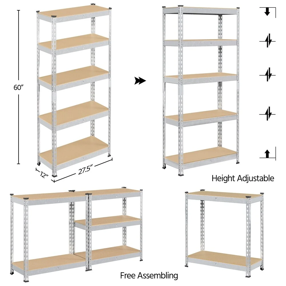 Yaheetech 5 Tiers Boltless Storage Shelf 330lb Capacity for Each Tier,Metal Frame MDF Wood Boards