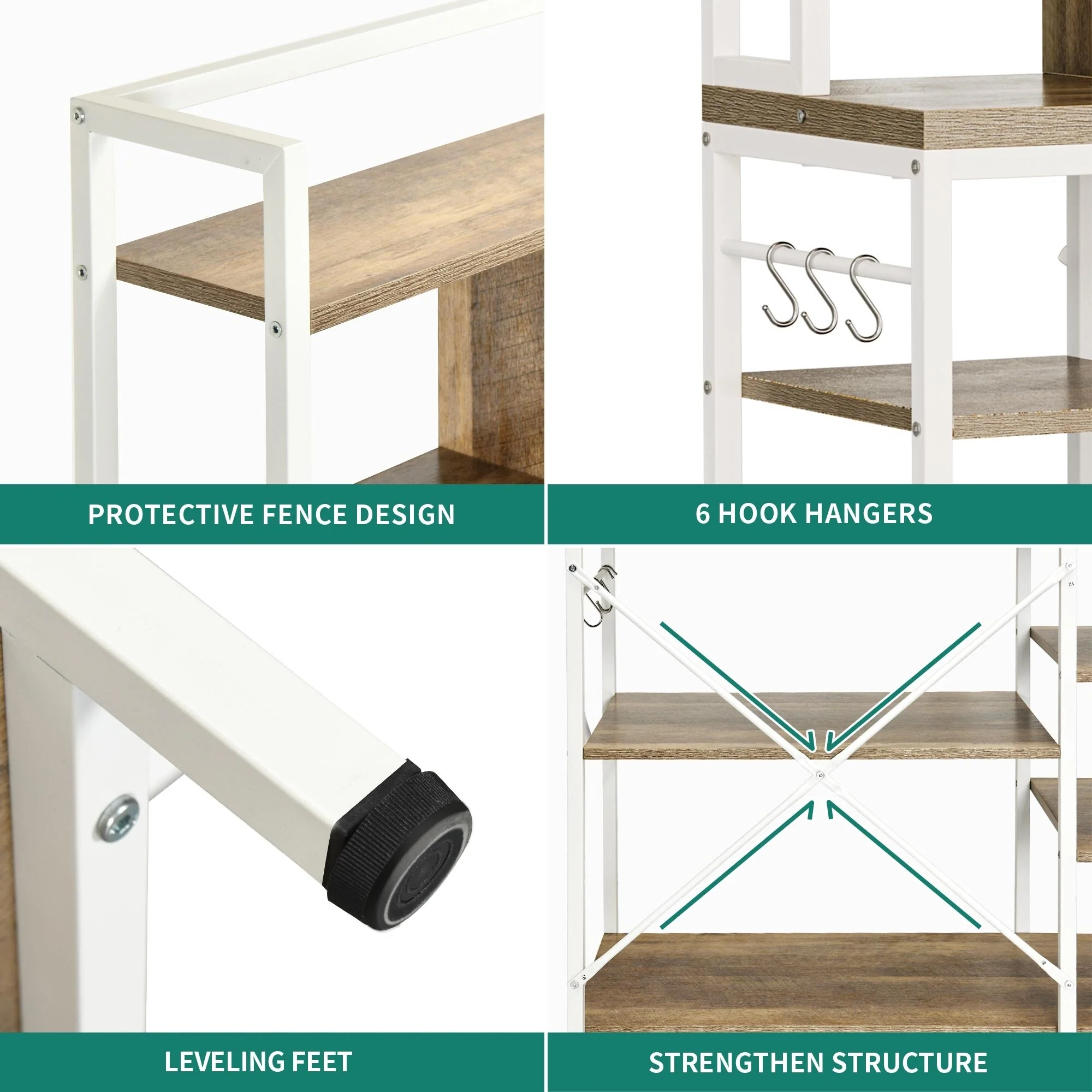 Moasis Kitchen Bakers Rack Utility Storage Shelf with Power Outlets Microwave Oven Stand