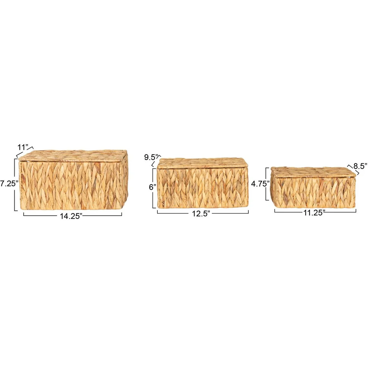 Household Essentials Water Hyacinth Nesting Basket Set with Lid, Set of 3 - 14.2