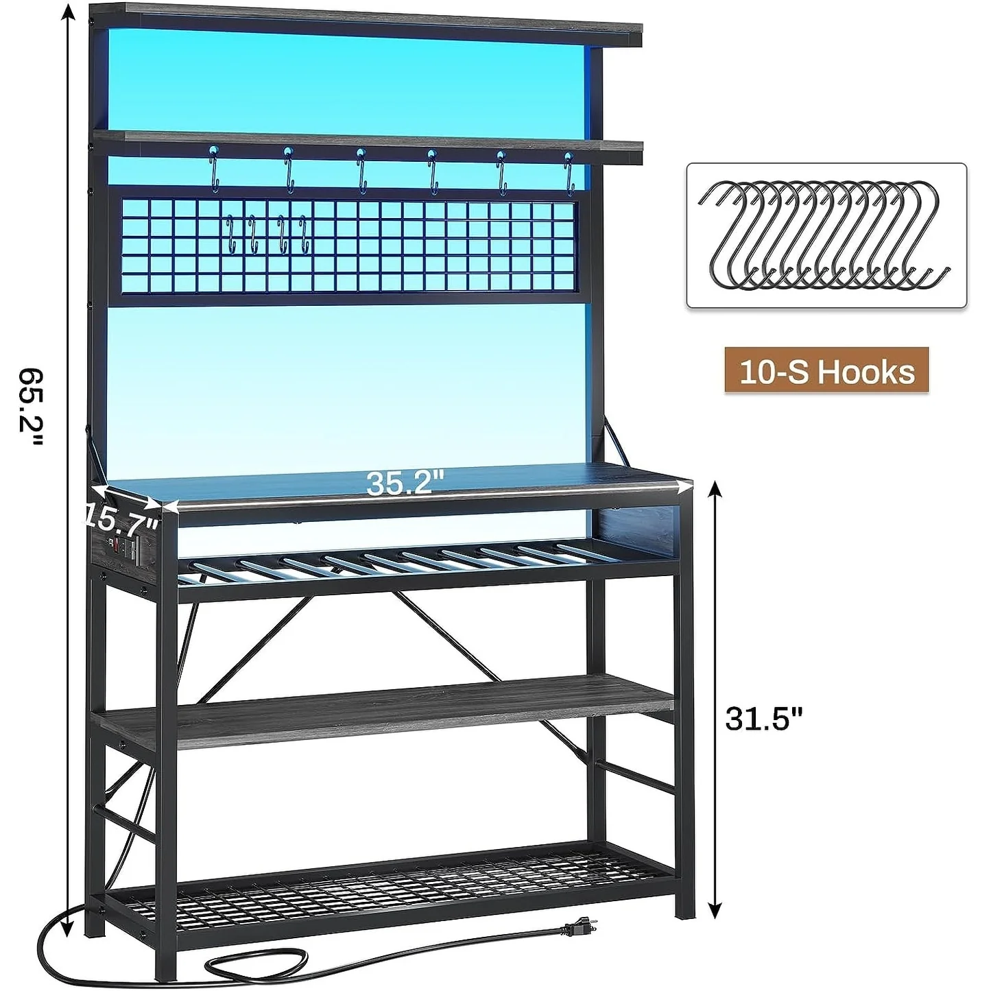 Bakers Rack with Power Outlet 6-Tier Coffee Bar Microwave Stand