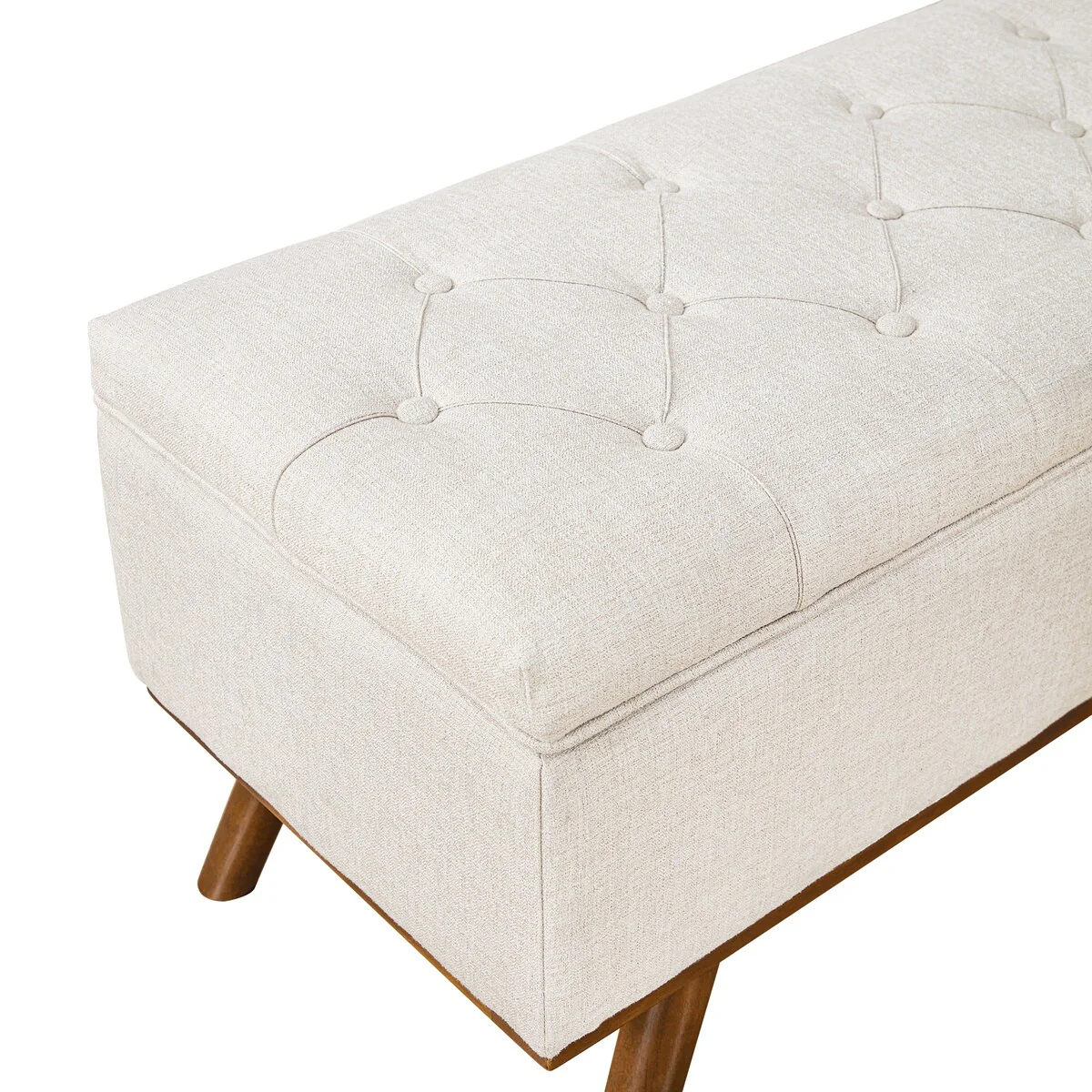 LUE BONA Modern Upholstered Storage Ottoman Button Tufted Storage Bench with Linen Seat End of Bed - 17.5 D X 50.4 W X 20.5 H