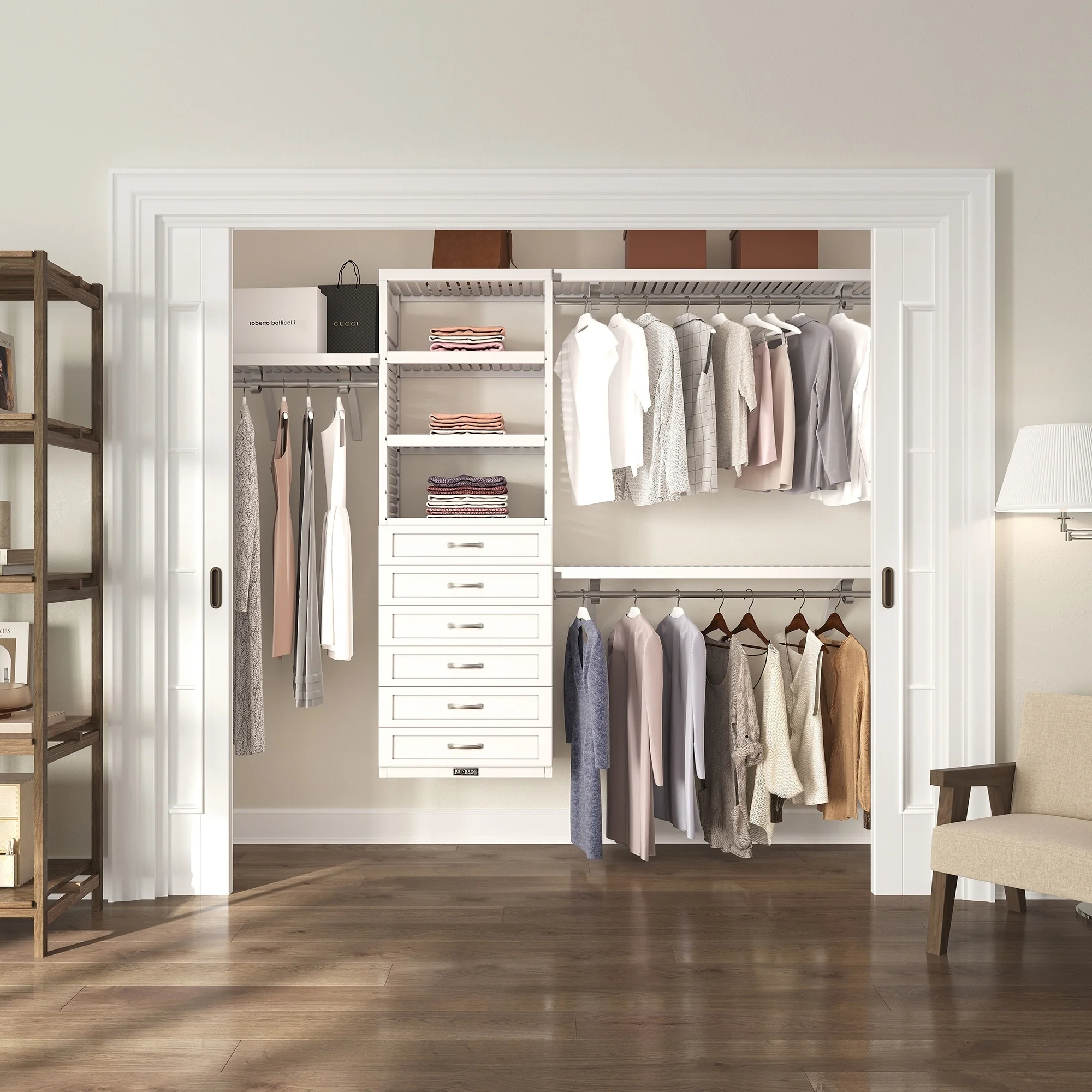 John Louis Home Solid Wood Walk-In Closet System with 6-Drawes White