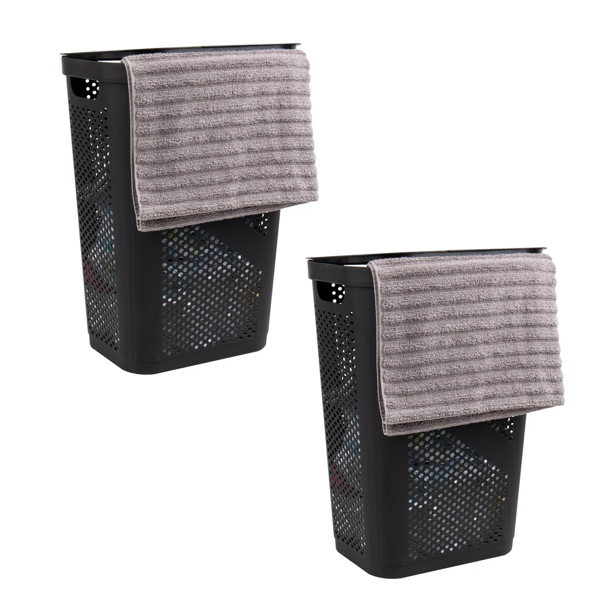 Mind Reader 60L Slim Laundry Hamper, Clothes Basket, Lid, Ventilated, Plastic, 17.25