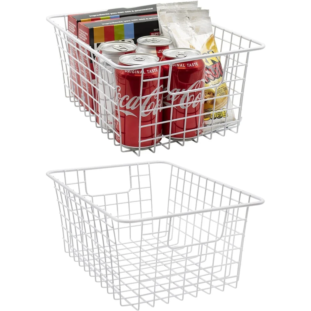 Stackable Baskets Storage Bin Metal Wire Organizers Iron (2-Pack) - 2-Pack