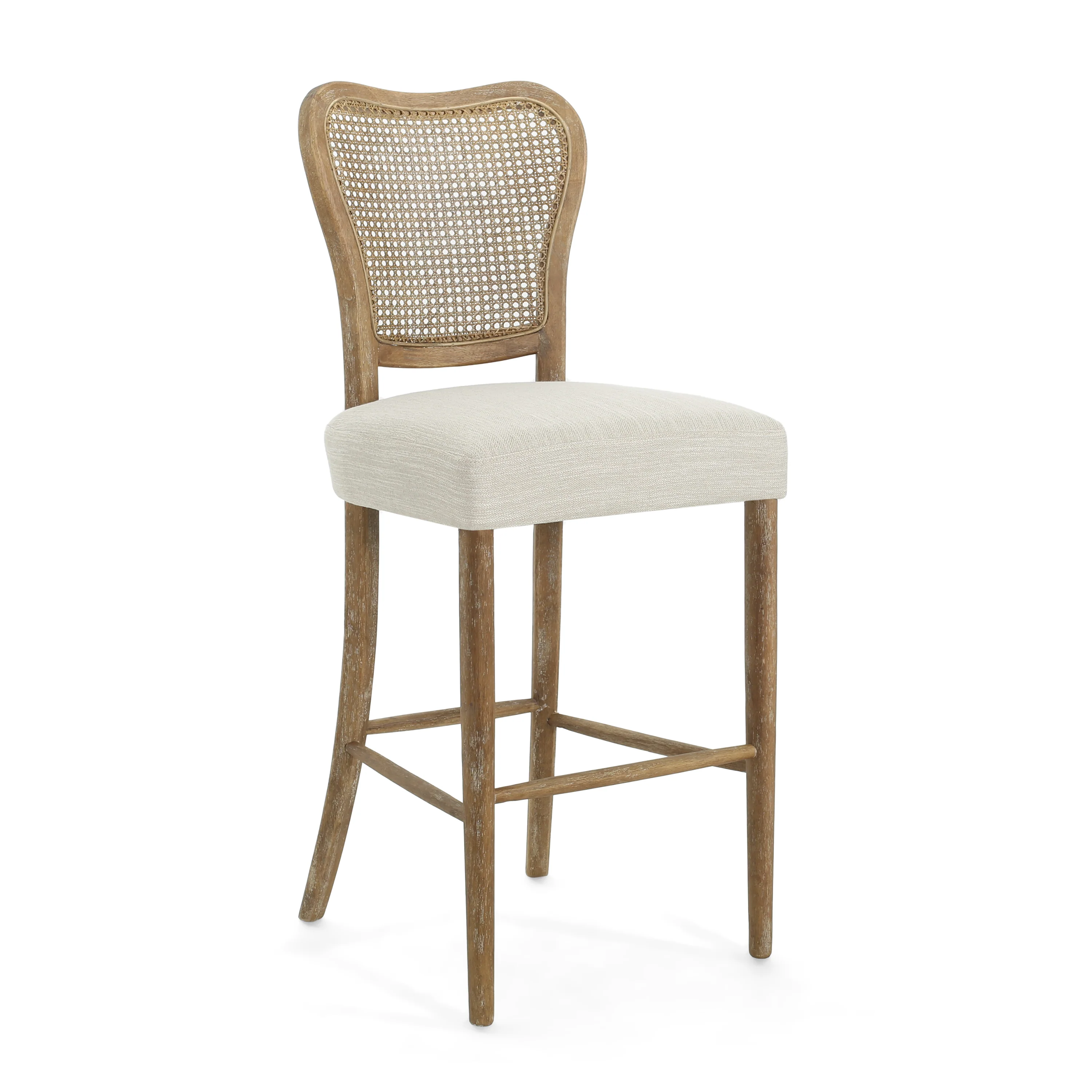 Cane-Back Upholstered Bar Stools, Set of 2